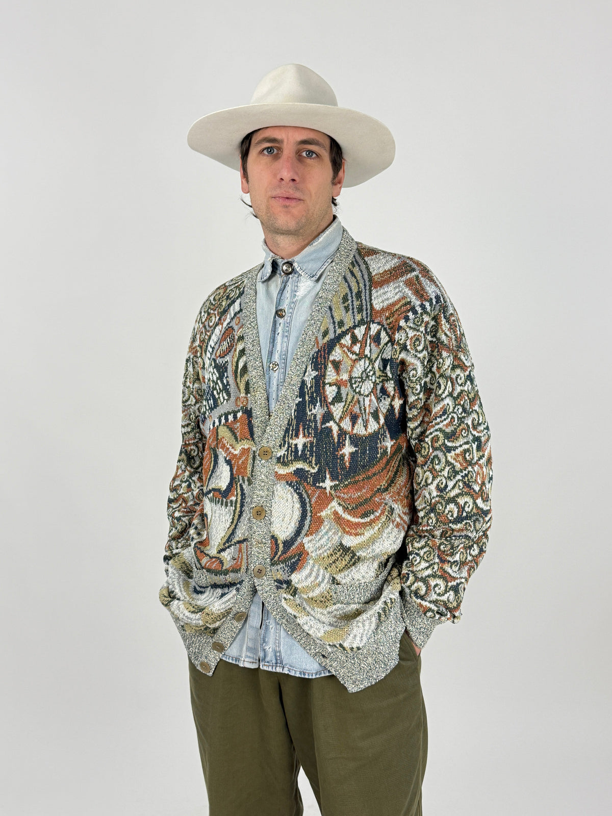 Cardigan Missoni vintage, vista posteriore e fantasia multicolore