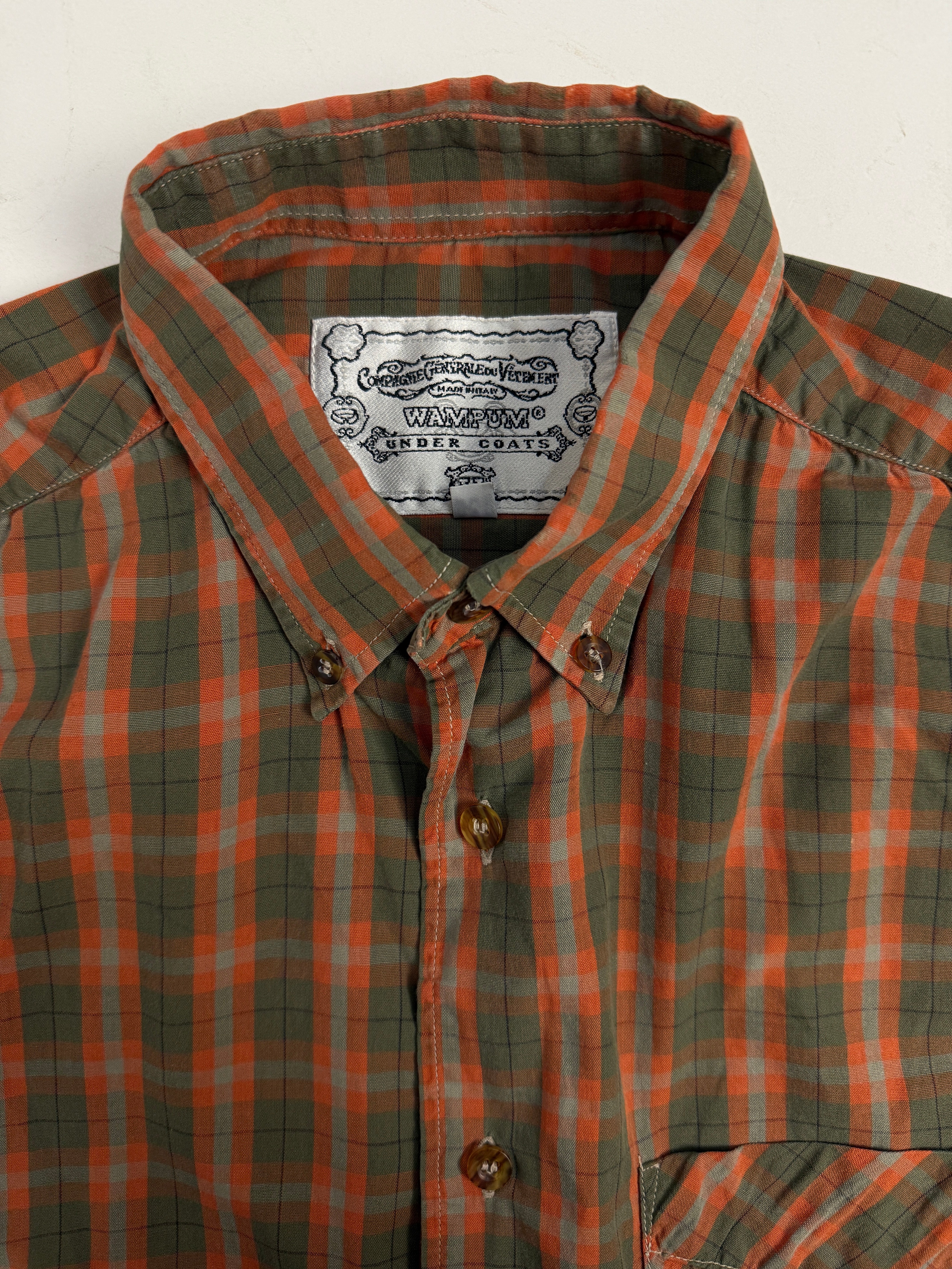 Camicia Wampum Cotone Madras Quadri Verde e Arancio - Taglia M