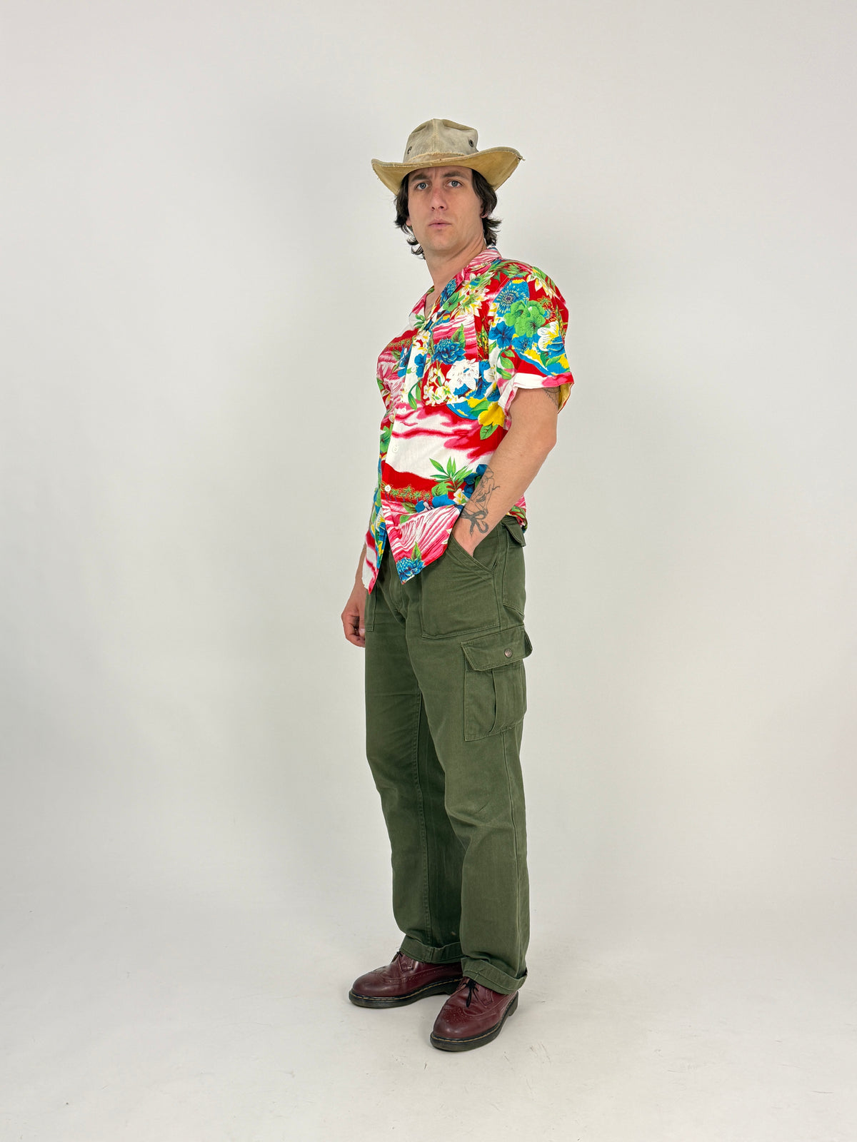 Camicia Hawaii Anni '80 Cotone  Floreale Tropicale - Taglia M