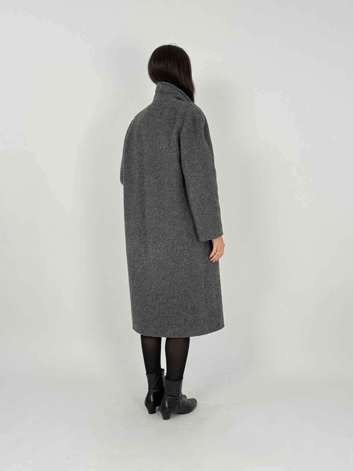 Cappotto Anni '80 Lana di Lama Spinato Grigio - Taglia L