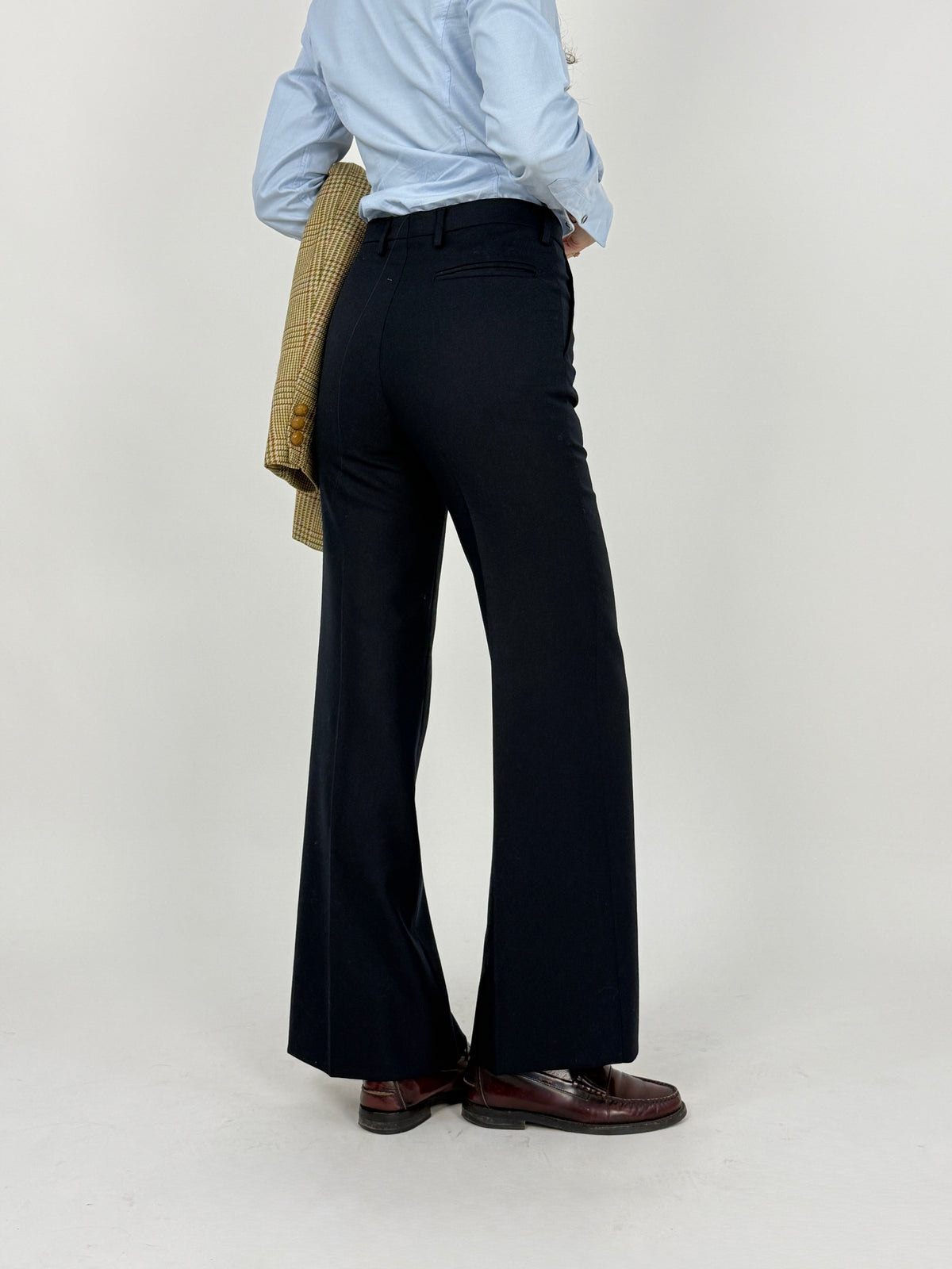 Pantaloni Anni '70 in Pura Lana Blu - Taglia 40/S