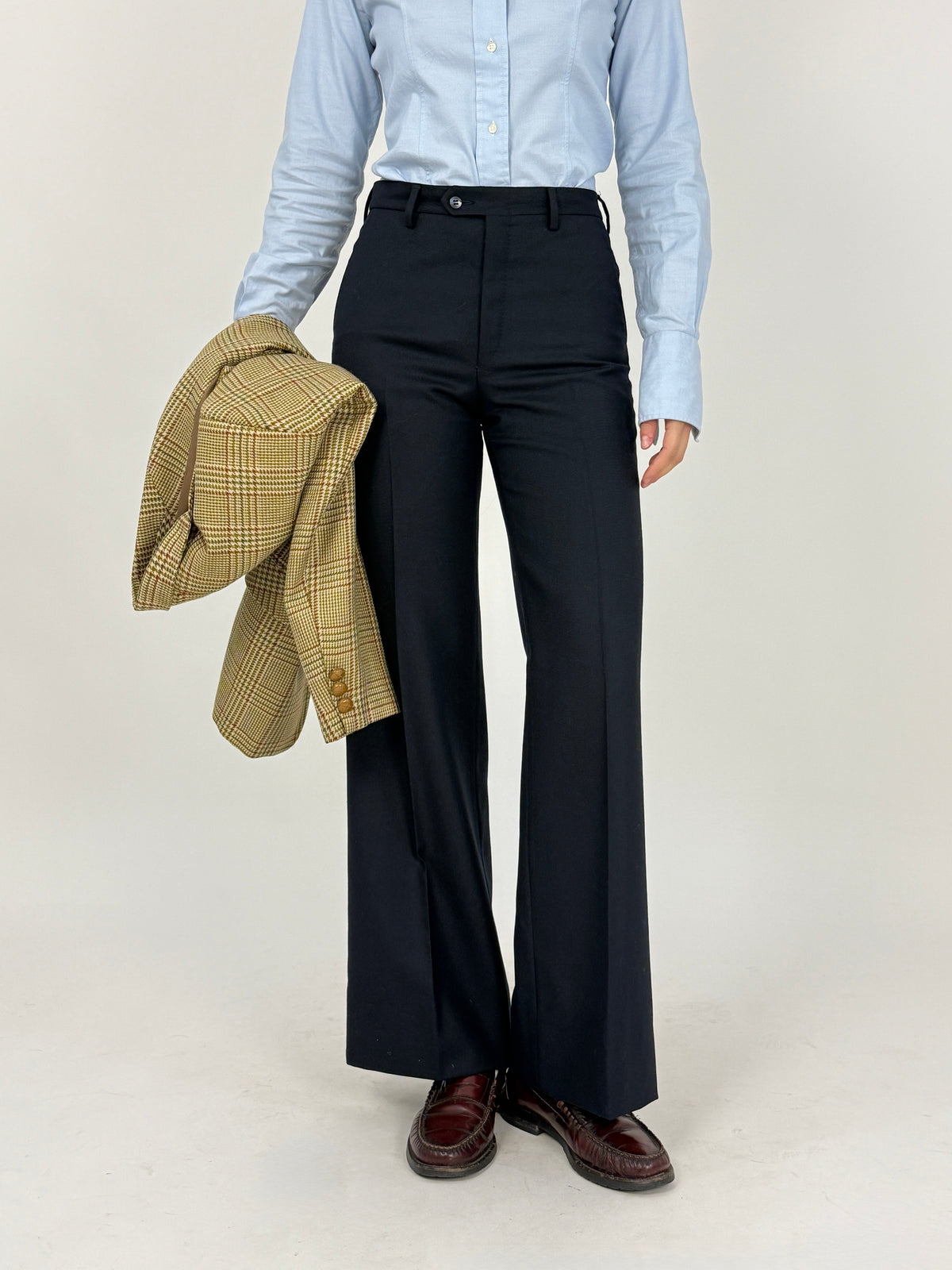 Pantaloni Anni '70 in Pura Lana Blu - Taglia 40/S
