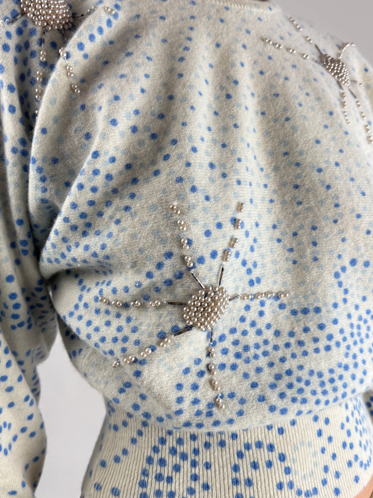 Maglione Cropped Anni '80 Misto Angora Ricami con Perline - Taglia S