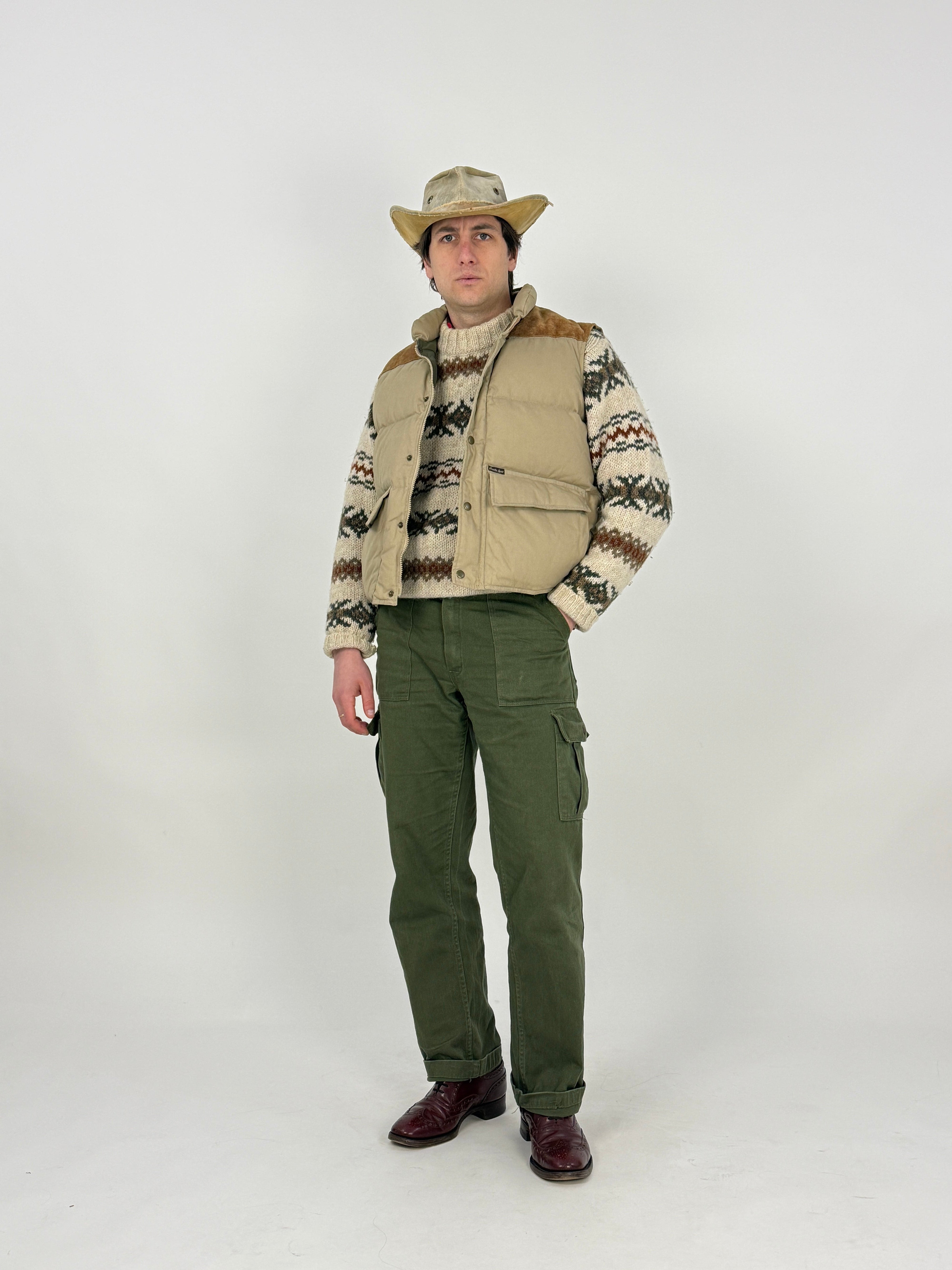 Gilet Piumino Beretta Sport Vintage Beige con Inserti in Suede