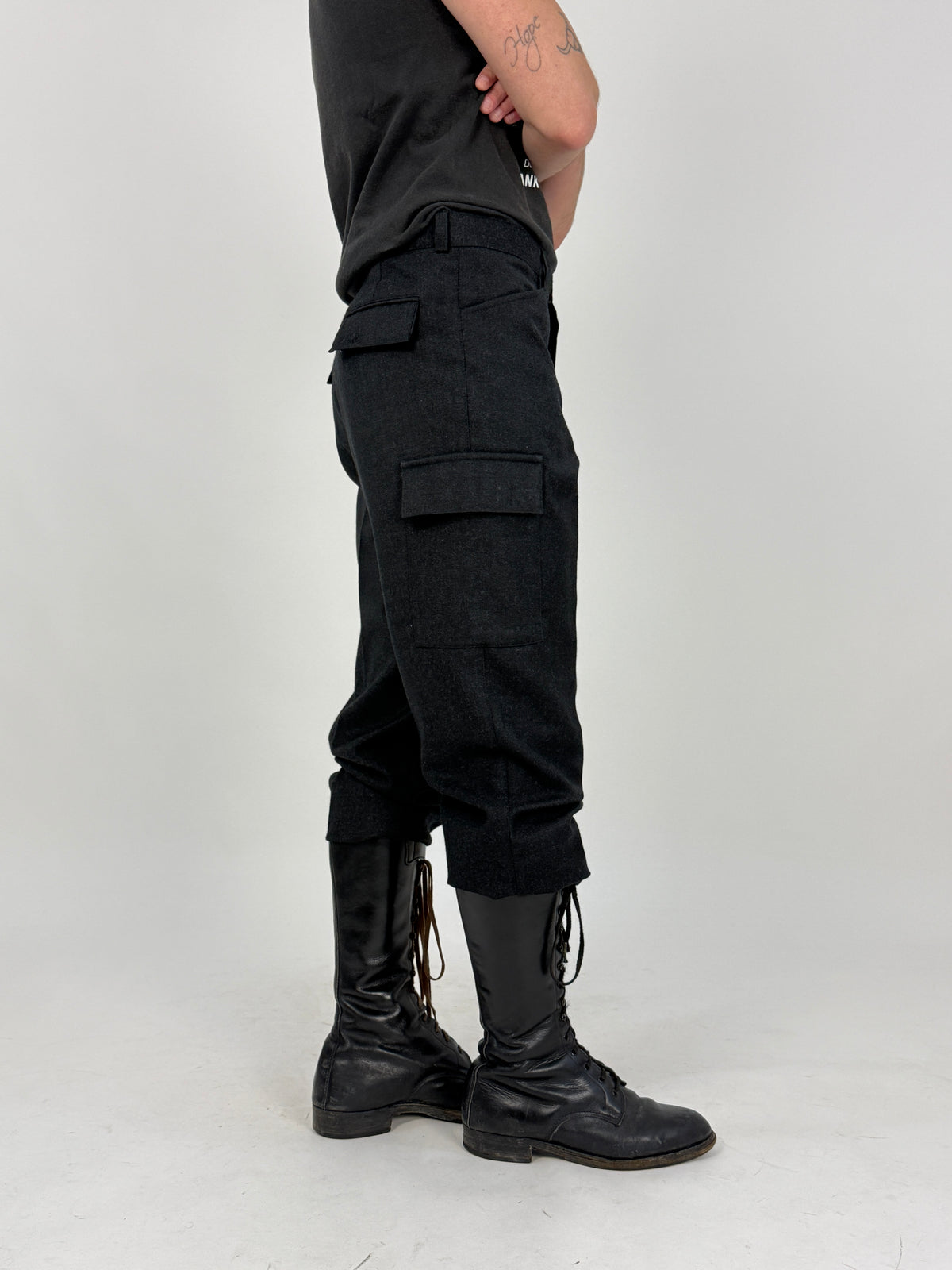 Pantaloni Cargo in Lana Grigio Antracite - Taglia 48