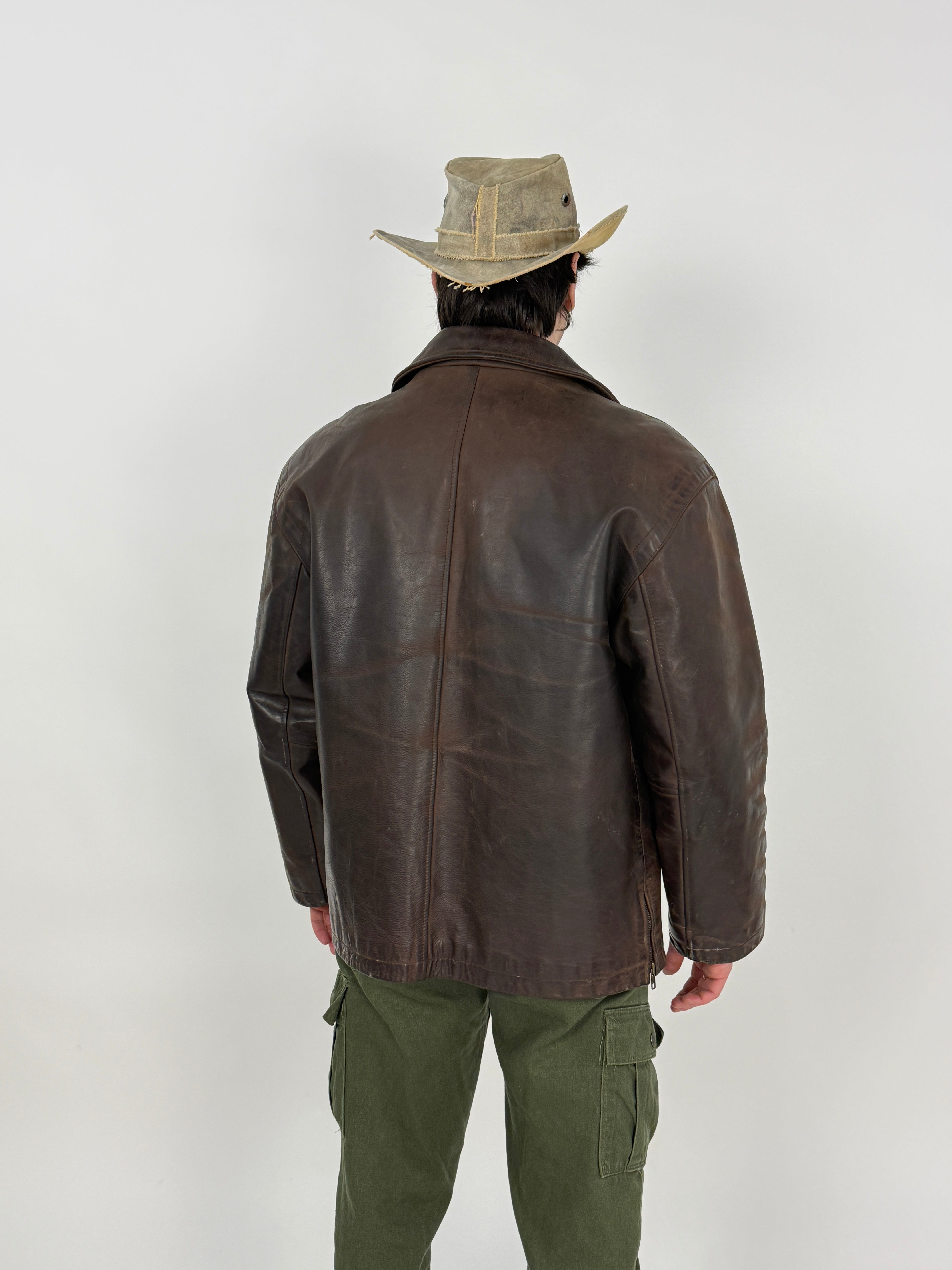 Giacca in Pelle Vintage interno trapuntato - taglia L