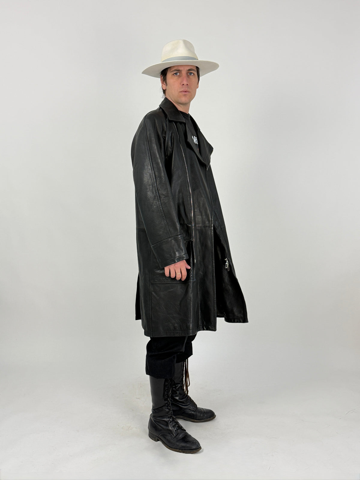 Cappotto Anni '90 in Pelle Martellata - Taglia M