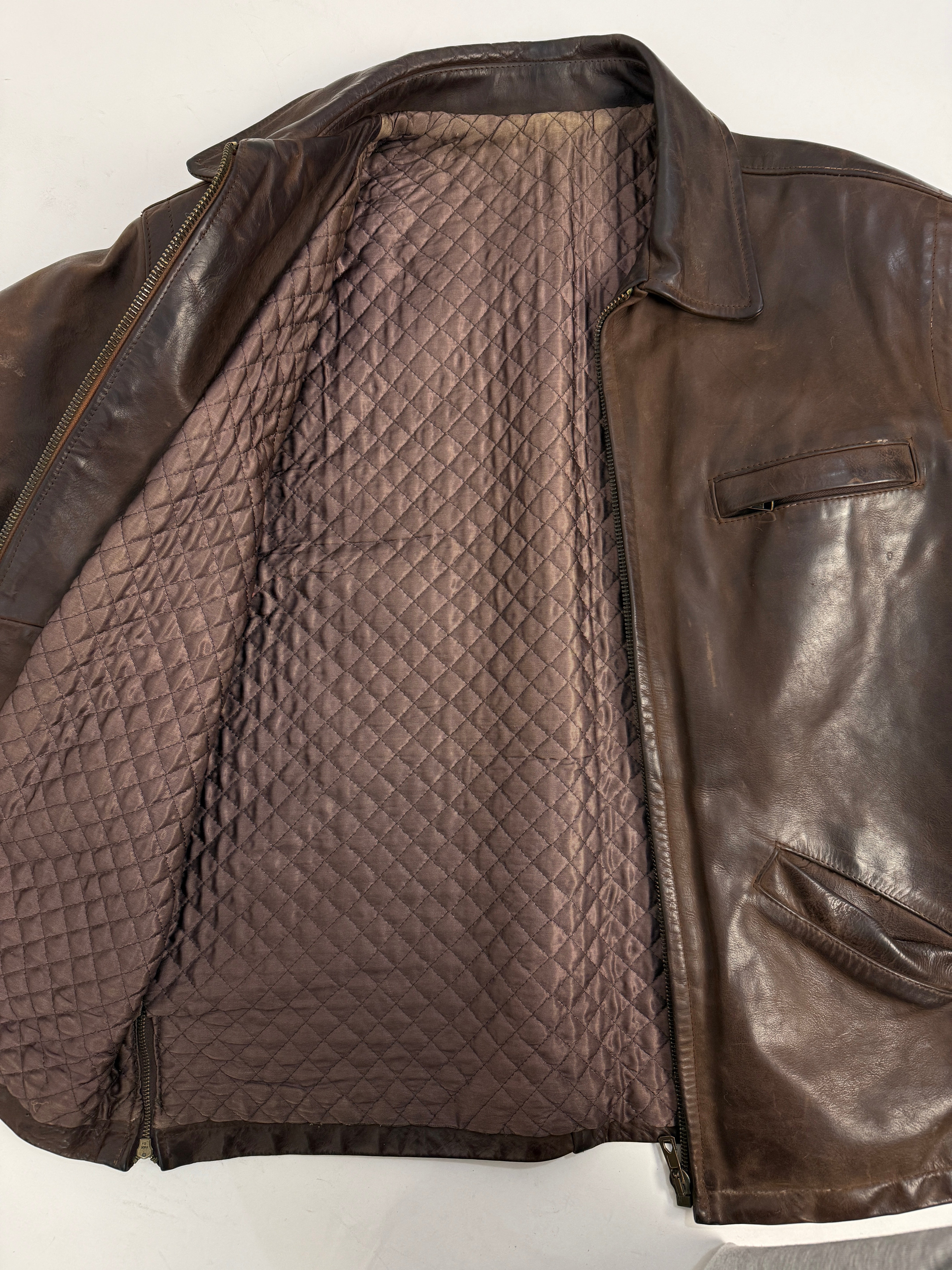 Giacca in Pelle Vintage interno trapuntato - taglia L