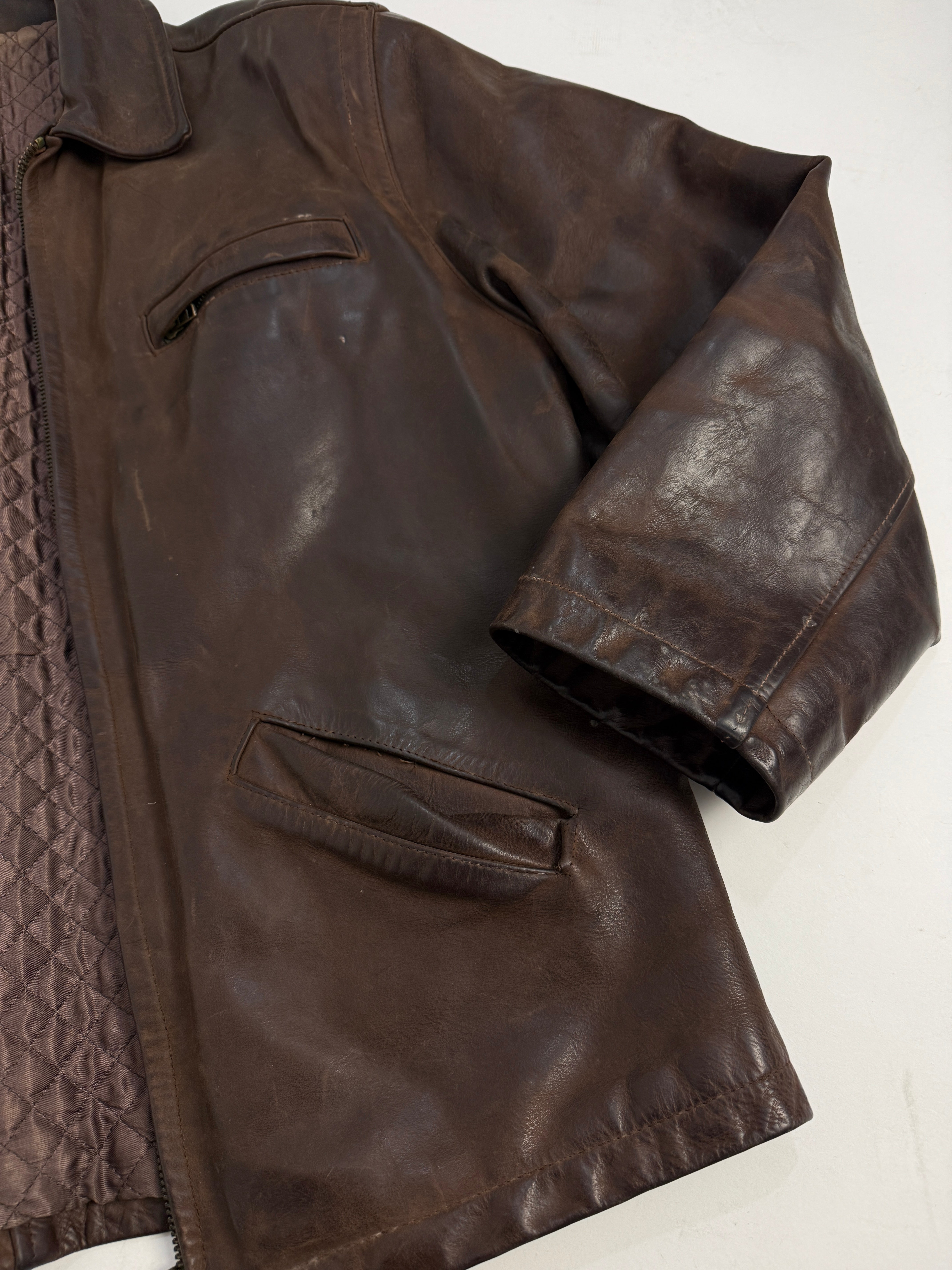 Giacca in Pelle Vintage interno trapuntato - taglia L