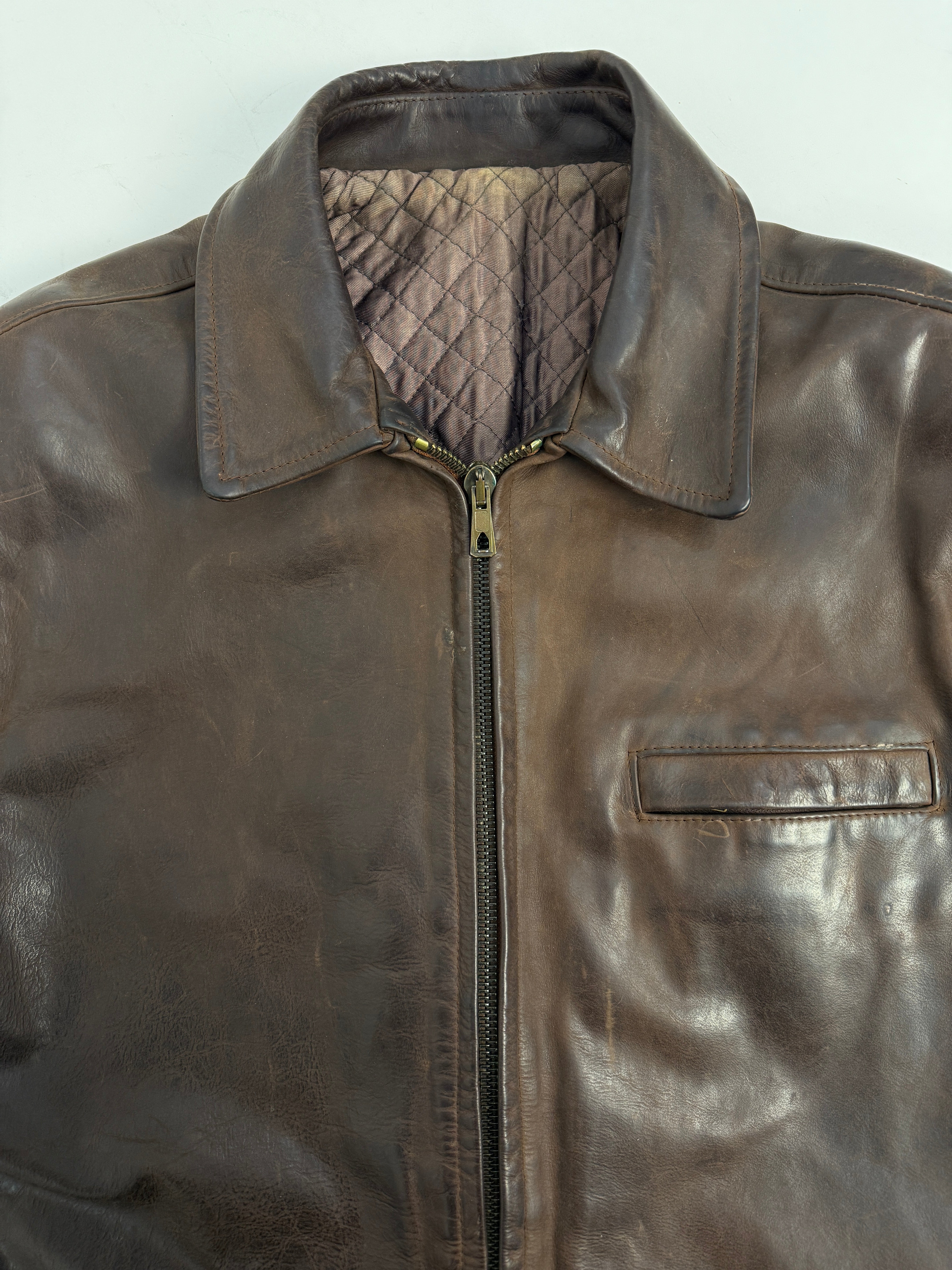 Giacca in Pelle Vintage interno trapuntato - taglia L