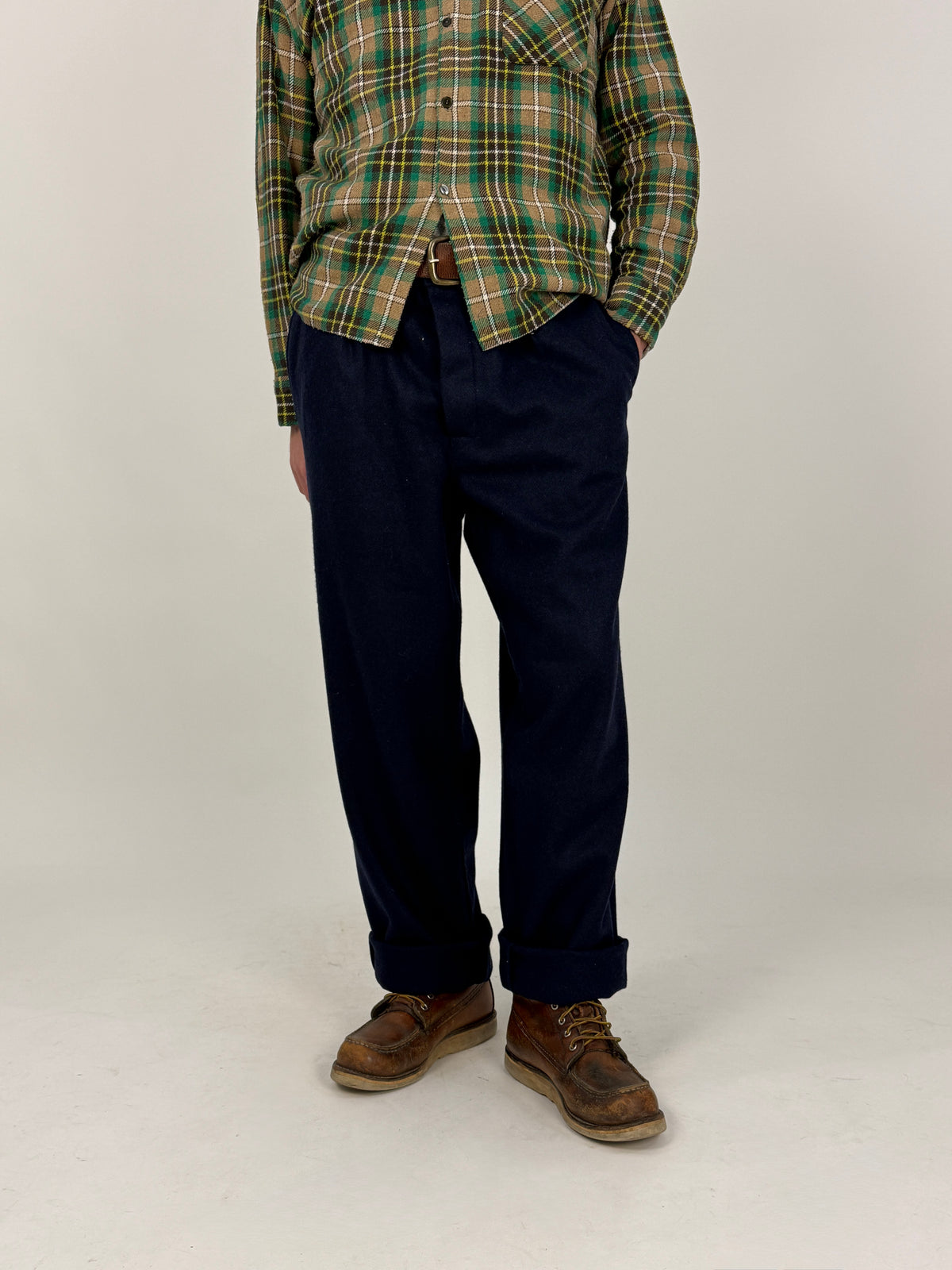 Pantaloni Vintage Workwear Blu Navy con Bottoni - Taglia 54