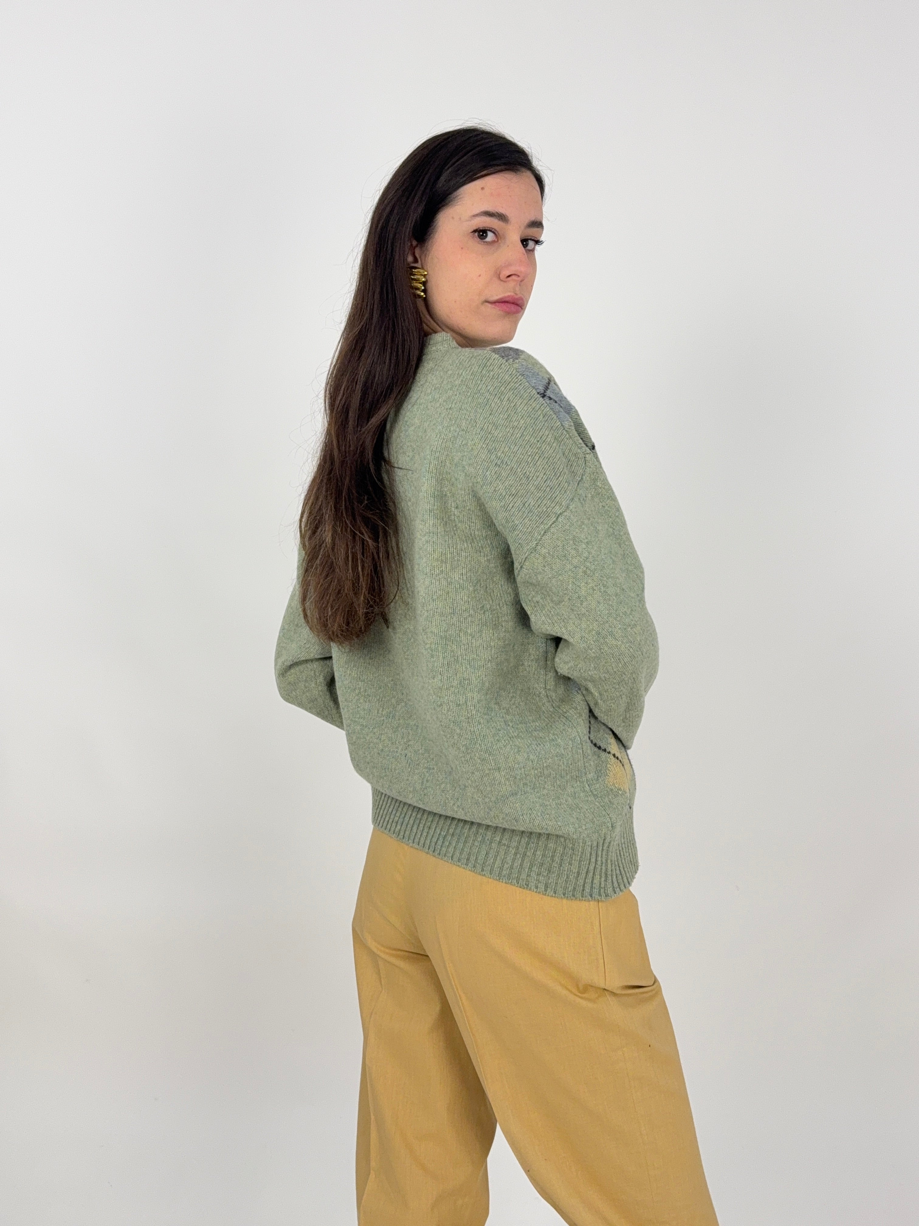 Maglione vintage in lana a scacchi