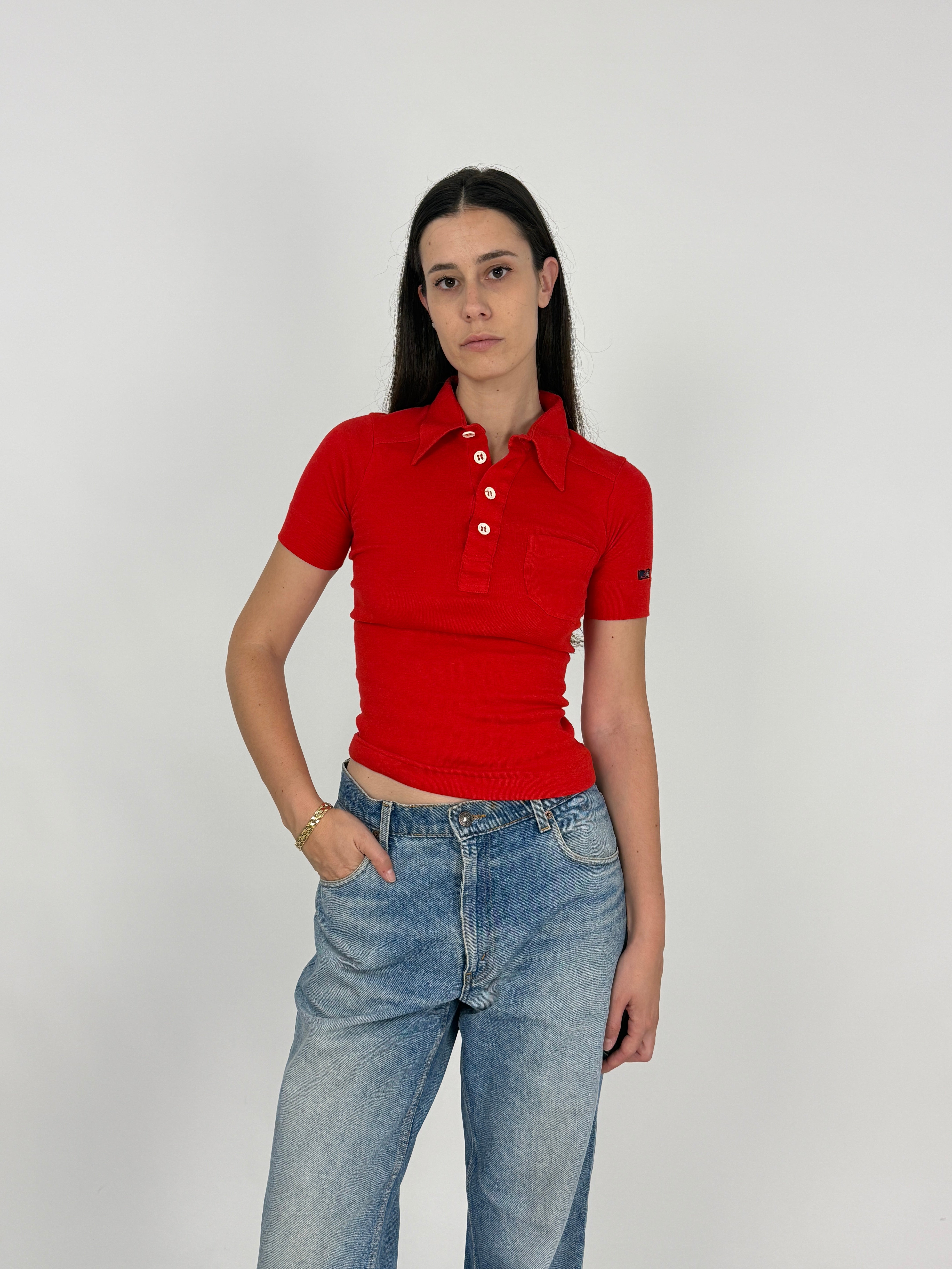 Polo in Jersey di Cotone Rossa Anni '70 - Taglia S