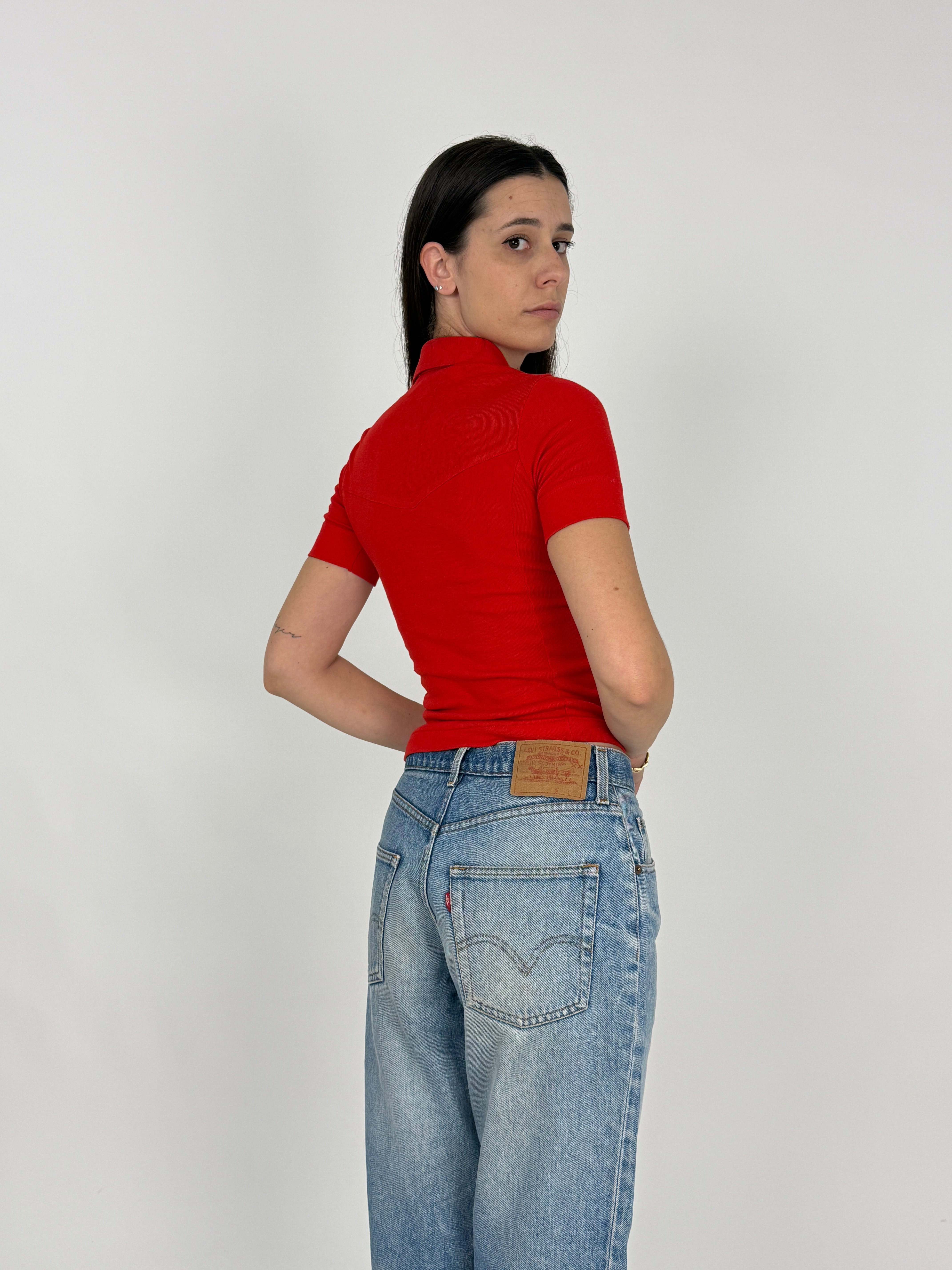 Polo in Jersey di Cotone Rossa Anni '70 - Taglia S