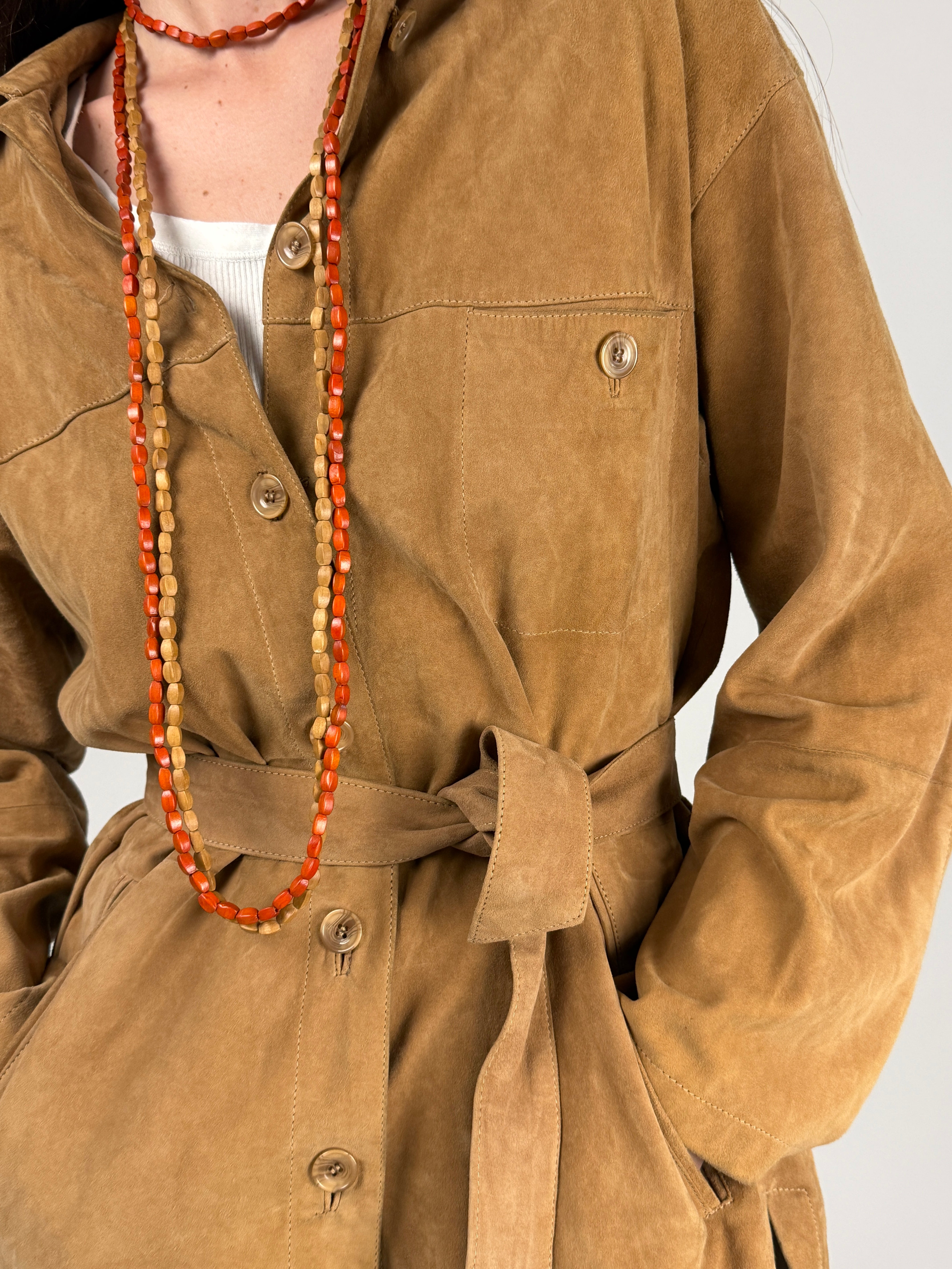 Giacca Vintage Camoscio Naturale con Cintura - Taglia L