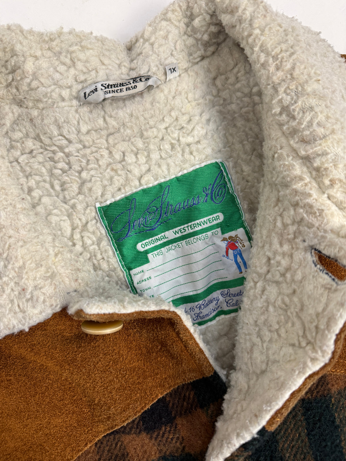 Giacca Levi’s Western Sherpa a Quadri Primi anni '80 in Lana e Camoscio - Taglia L
