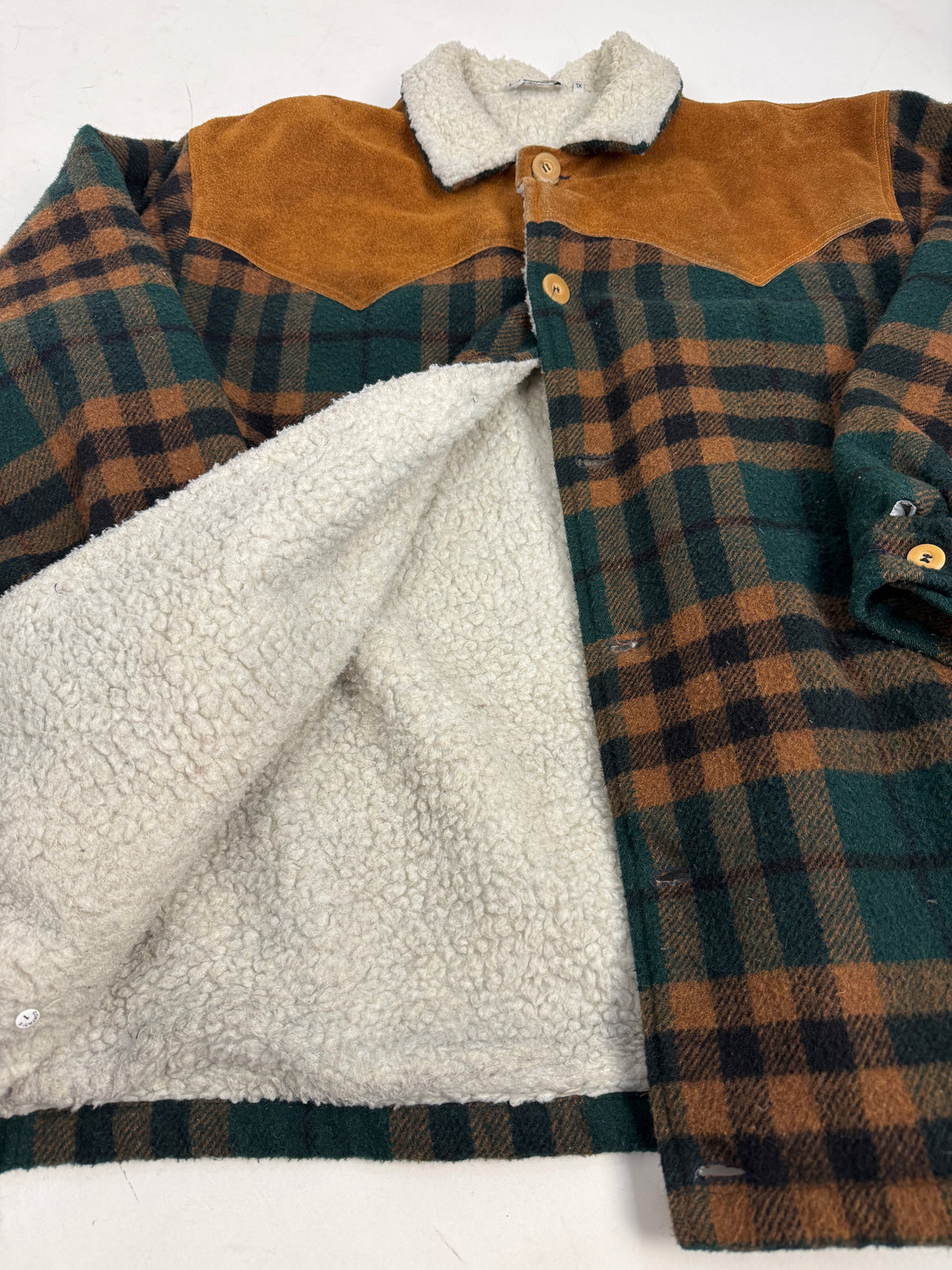Giacca Levi’s Western Sherpa a Quadri Primi anni '80 in Lana e Camoscio - Taglia L