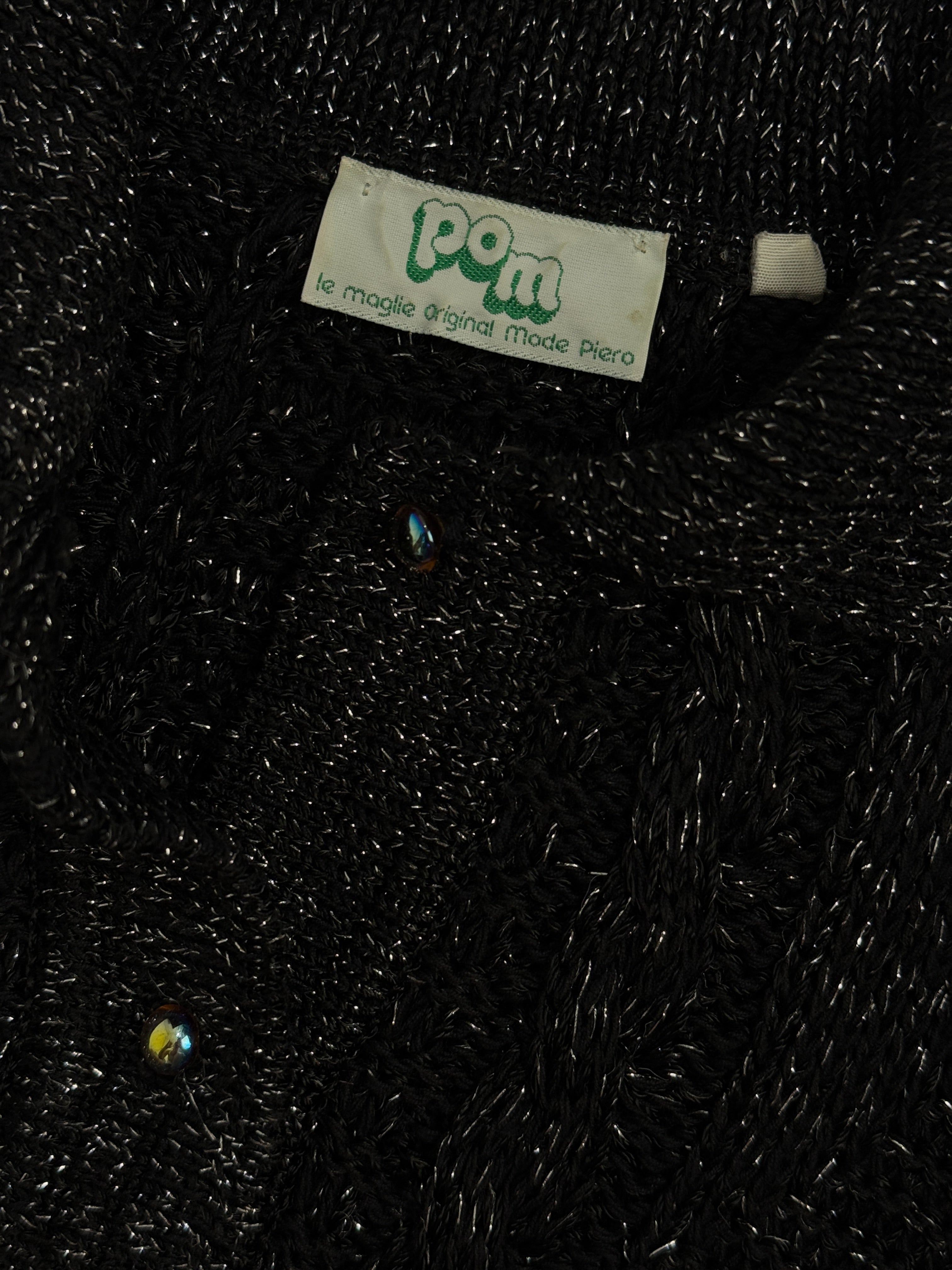 Polo Vintage POM Bouclé Nero Lurex Anni '70/'80 - Taglia M