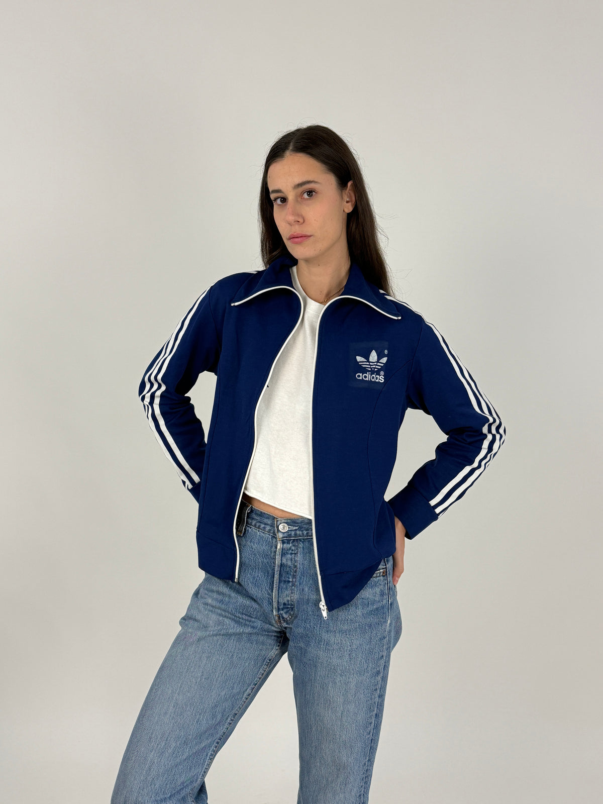 Giacca Tuta Adidas Anni '70/'80 Blu Made in Hong Kong - Taglia M