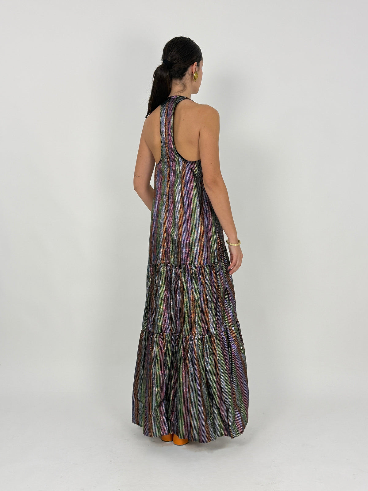 Abito Lungo in Lurex a Righe Multicolore - Taglia M