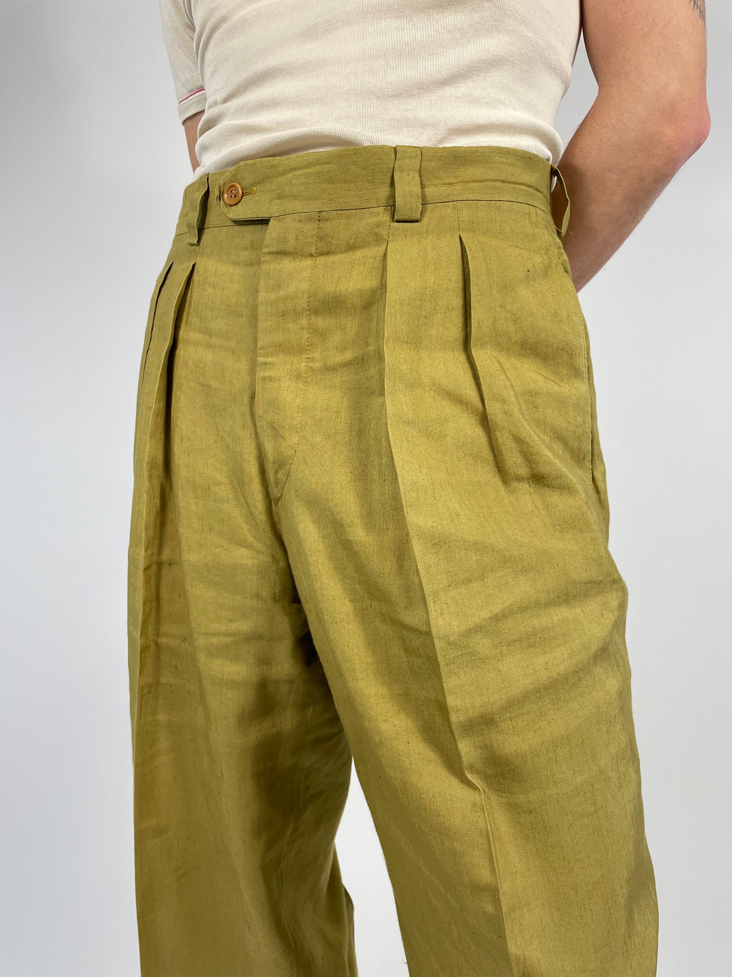 pantalone-vintage-uomo-anni-80-in-misto-lino-colore-verde-oliva-chiaro