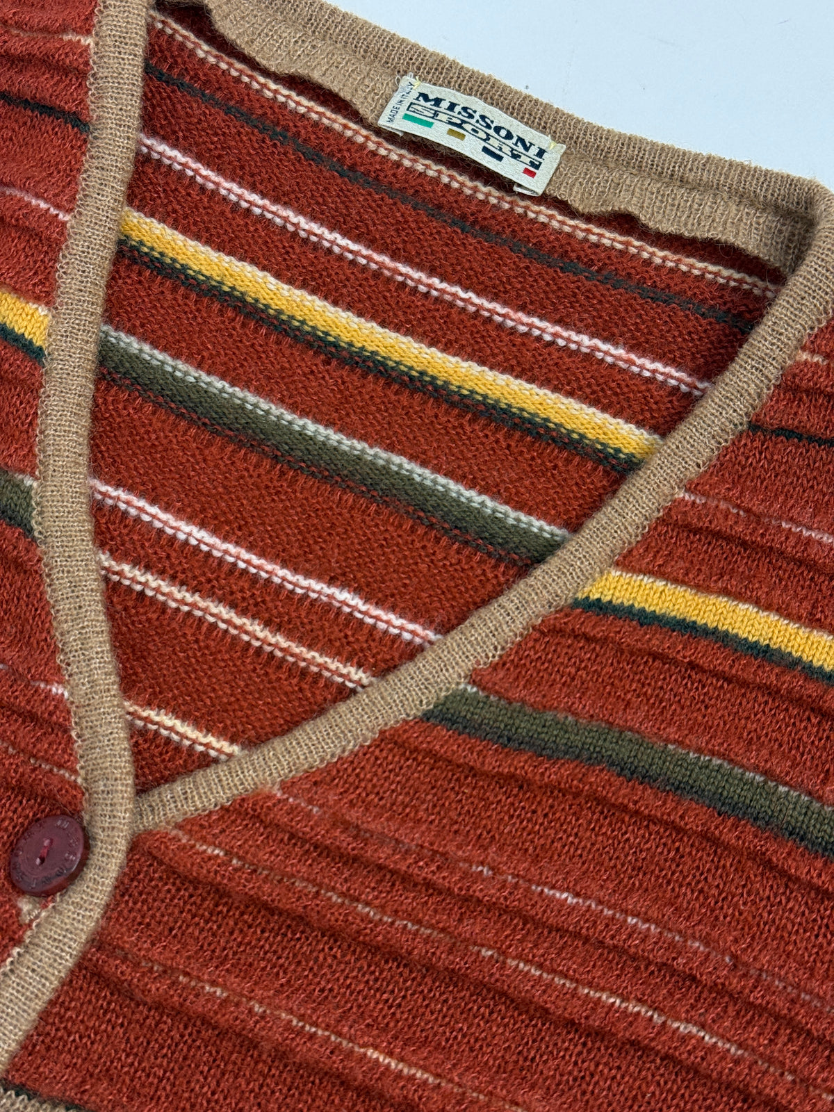 Cardigan Vintage Missoni Sport a Righe Ruggine - Taglia M