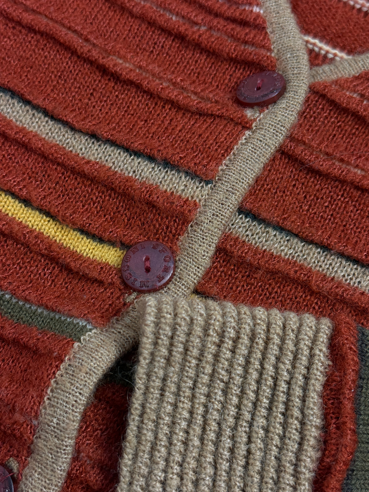 Cardigan Vintage Missoni Sport a Righe Ruggine - Taglia M