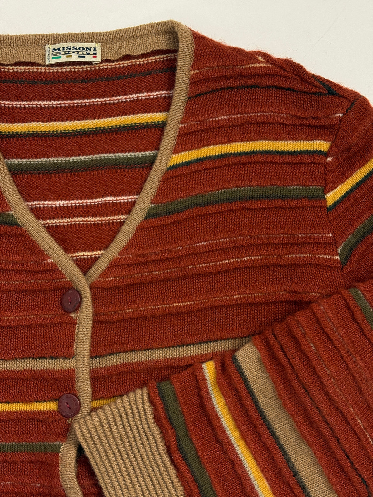 Cardigan Vintage Missoni Sport a Righe Ruggine - Taglia M