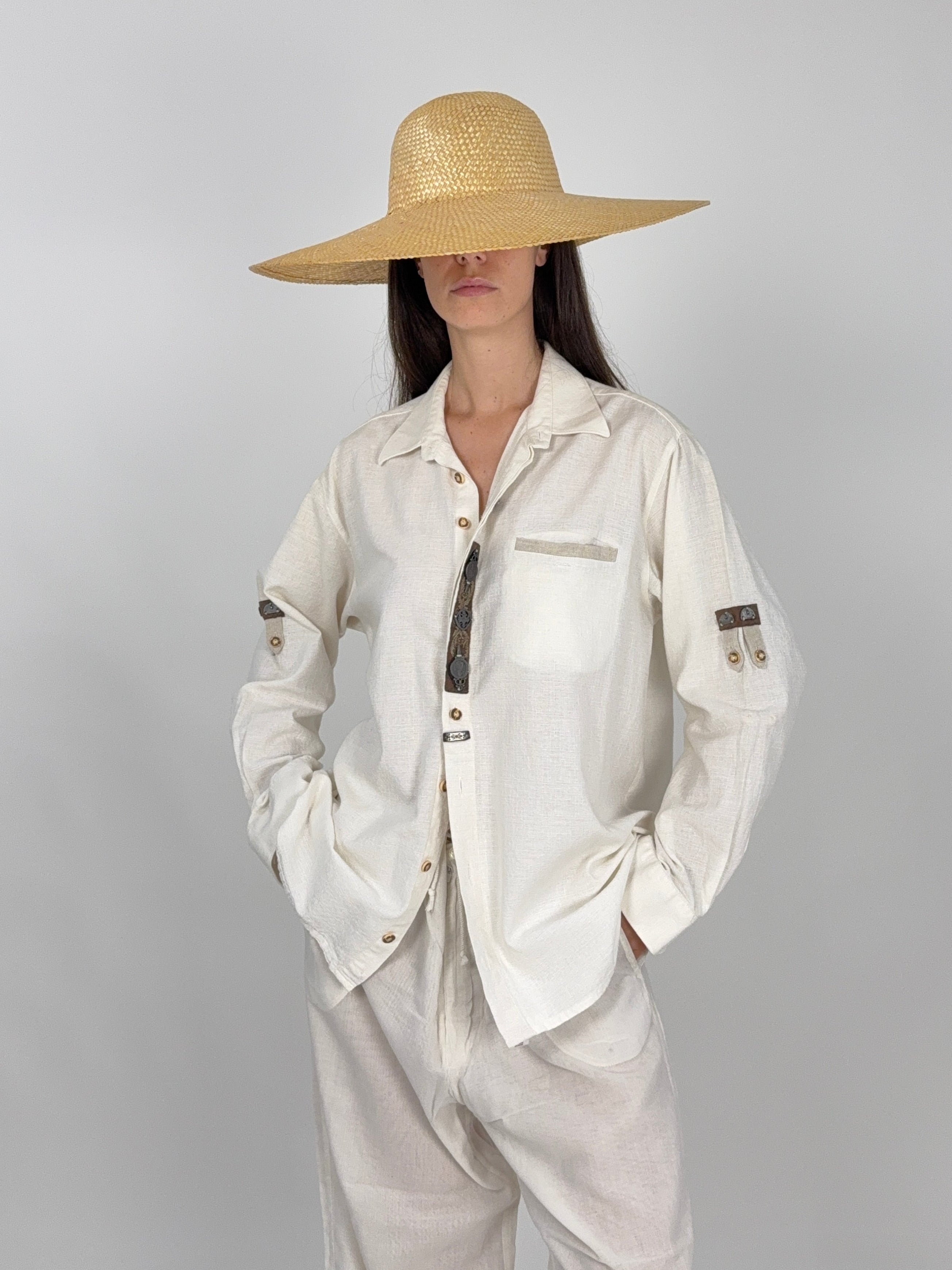 camicia trachten in cotone bianco