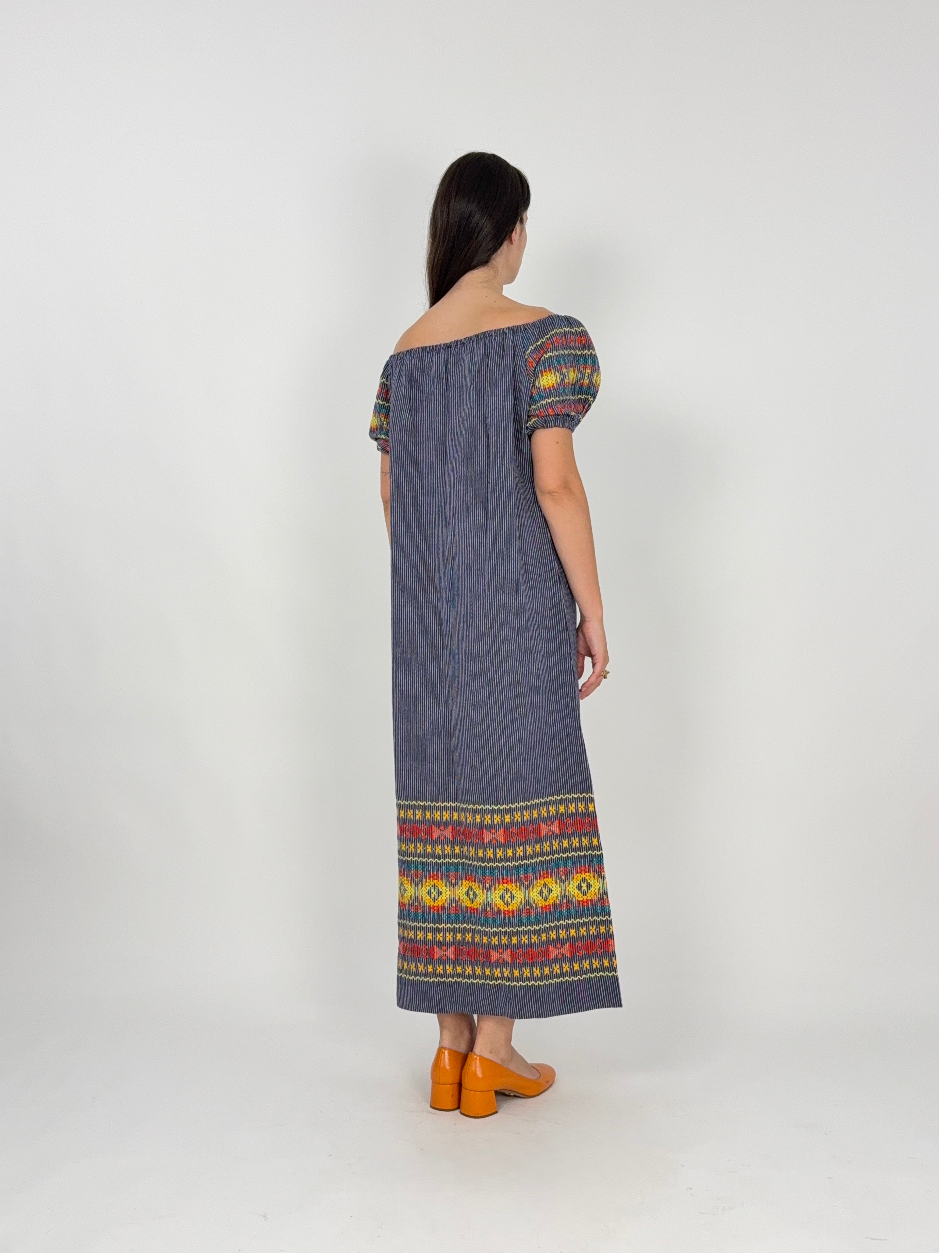 Abito Lungo Vintage Deadstock Cotone con Ricamo - Taglia S/M