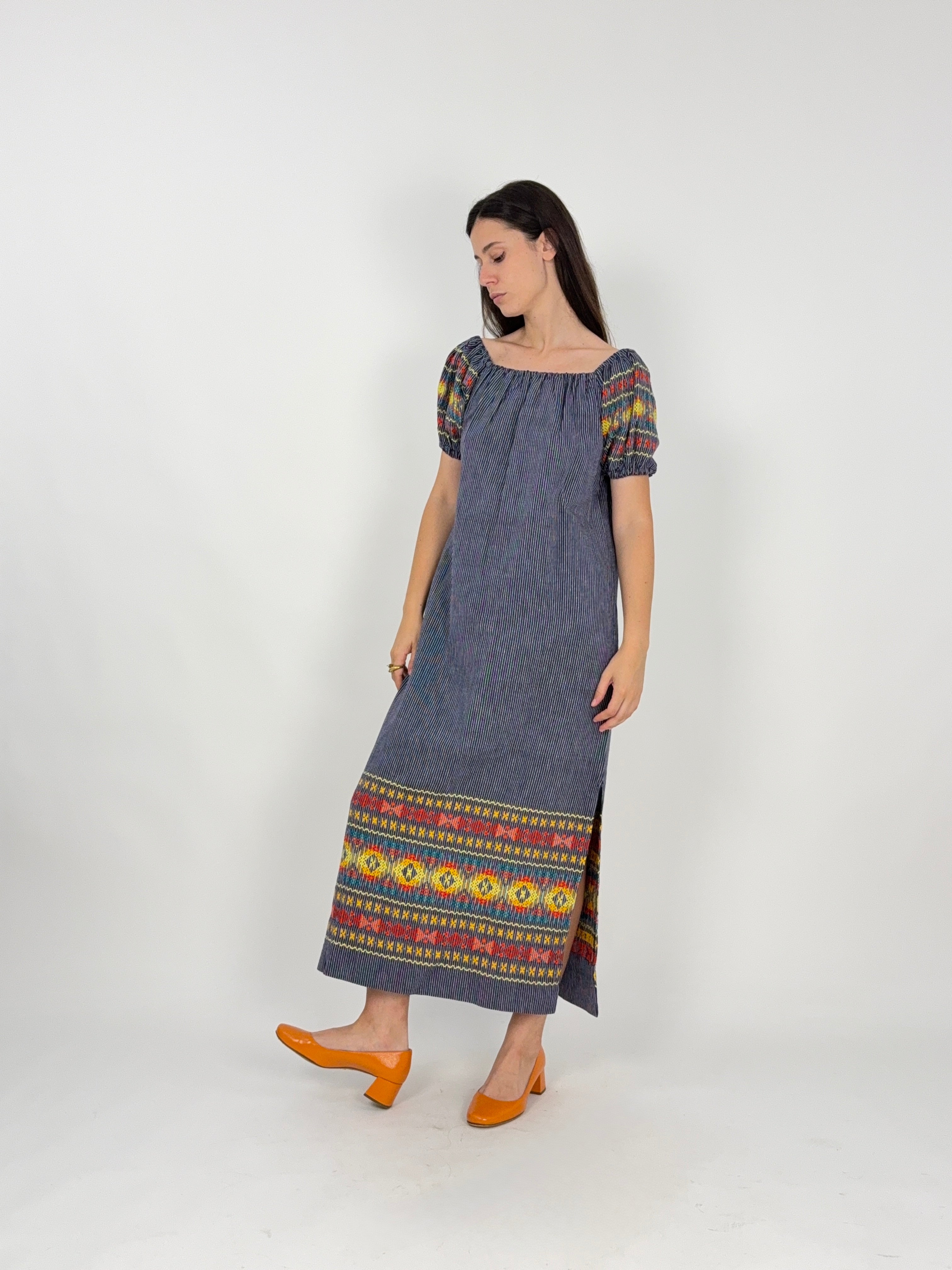 Abito Lungo Vintage Deadstock Cotone con Ricamo - Taglia S/M