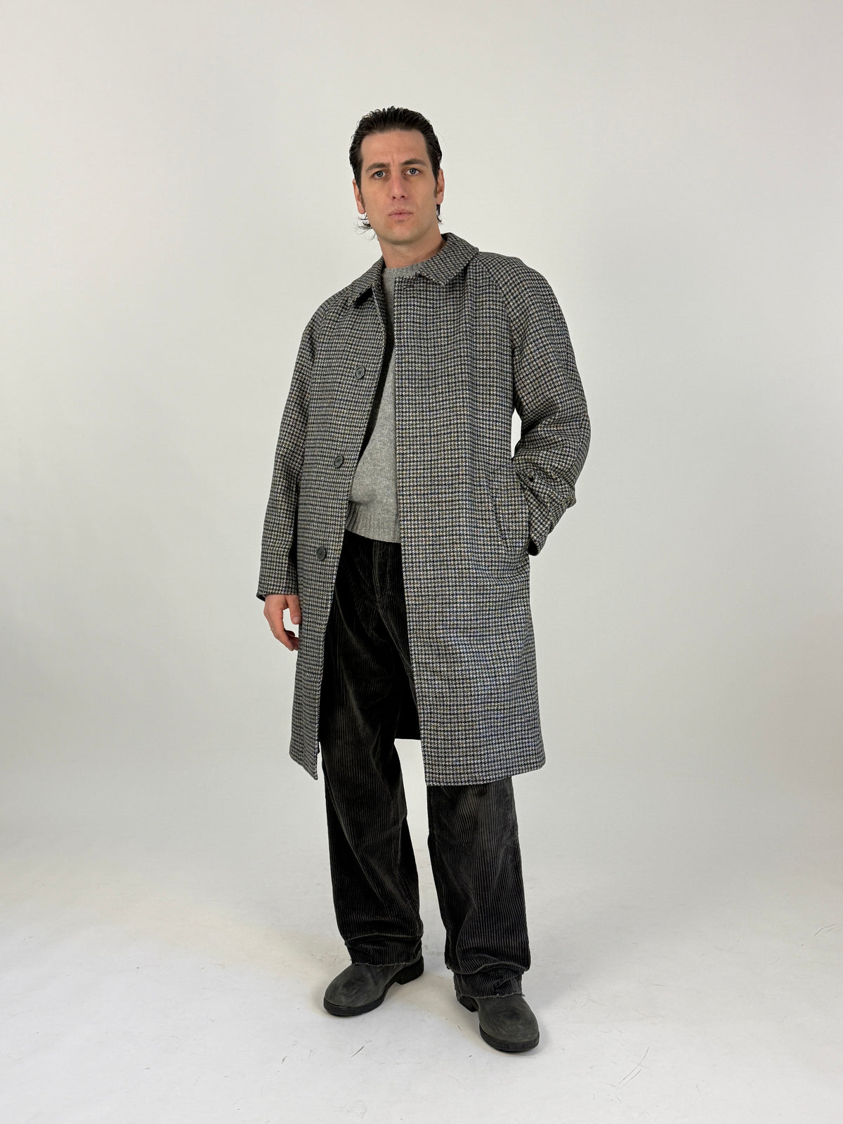 Cappotto Deadstock Anni '70 Lana Pied de Poule - Taglia M