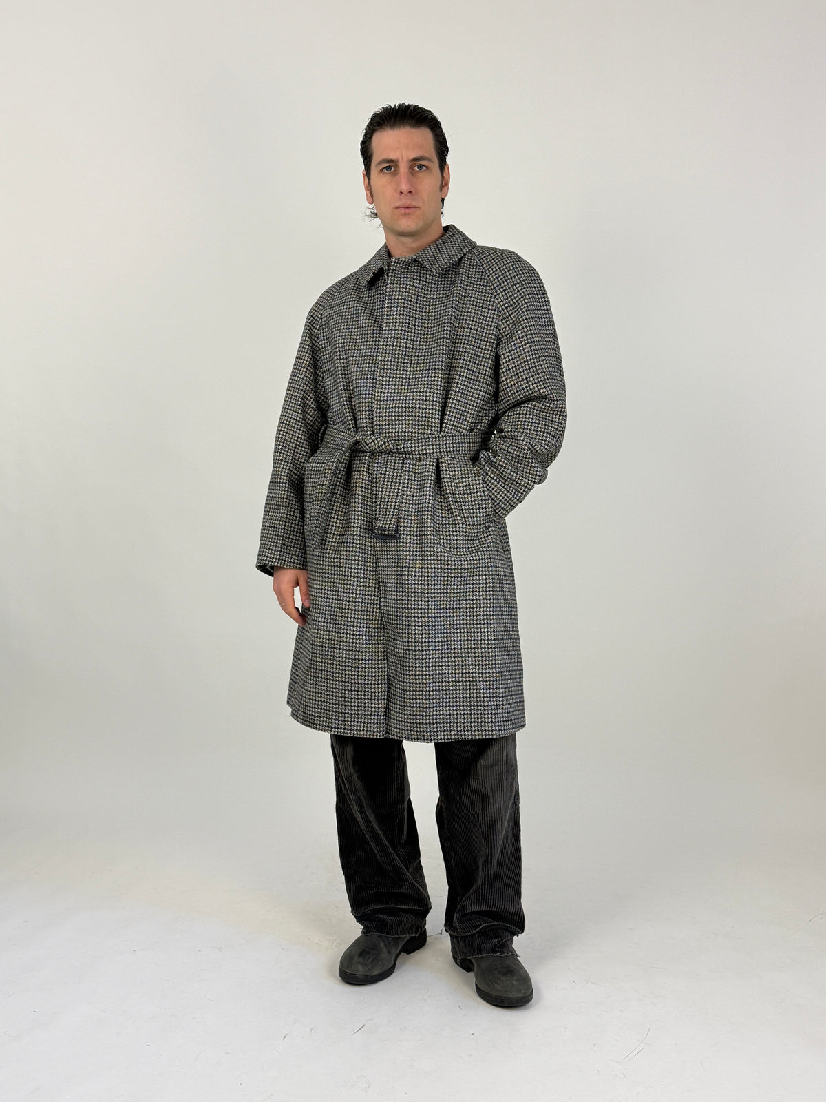 Cappotto Deadstock Anni '70 Lana Pied de Poule - Taglia M