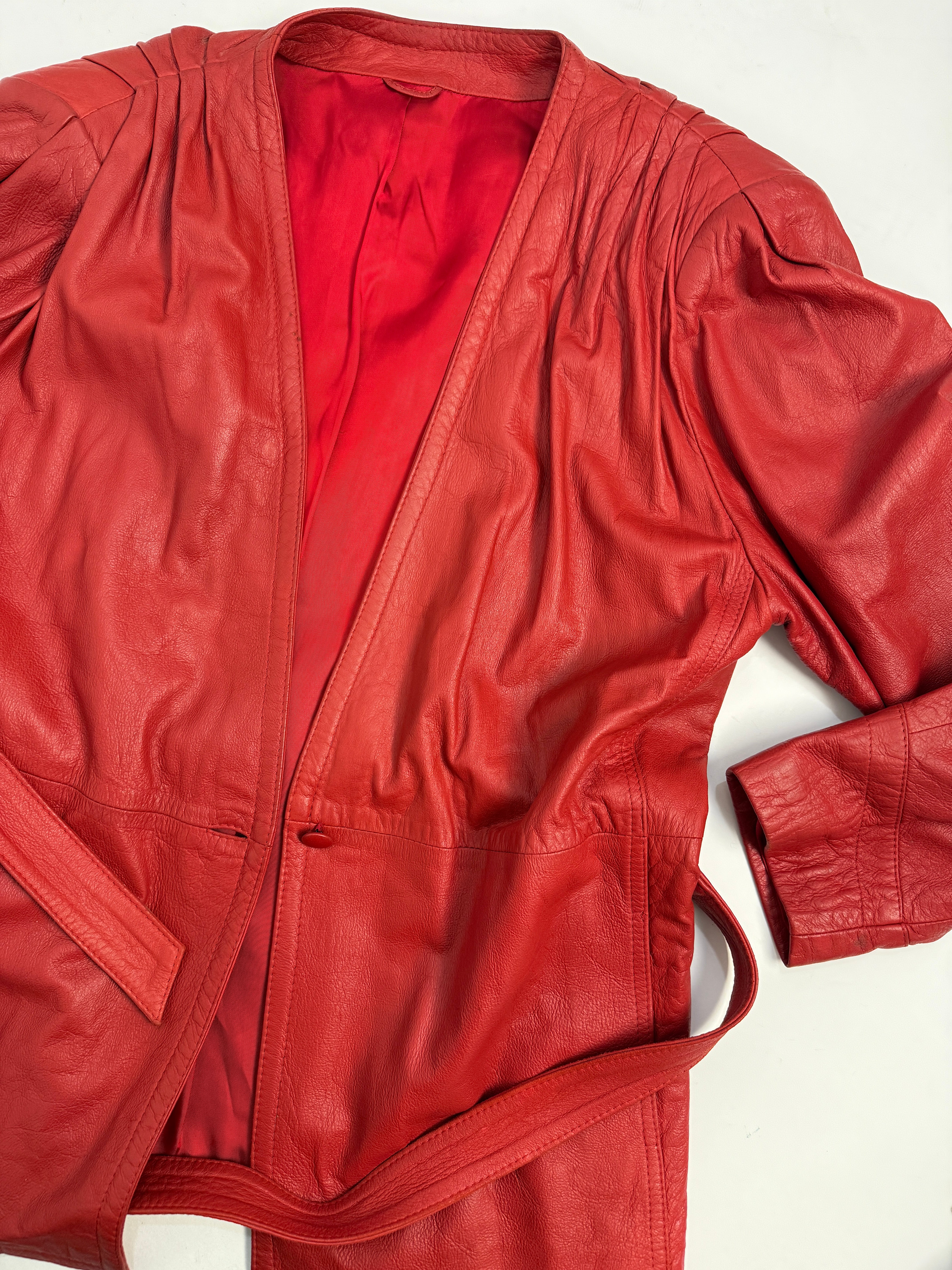 Completo anni '80 - Giacca e Gonna in Vera Pelle Rossa - Set Coordinato