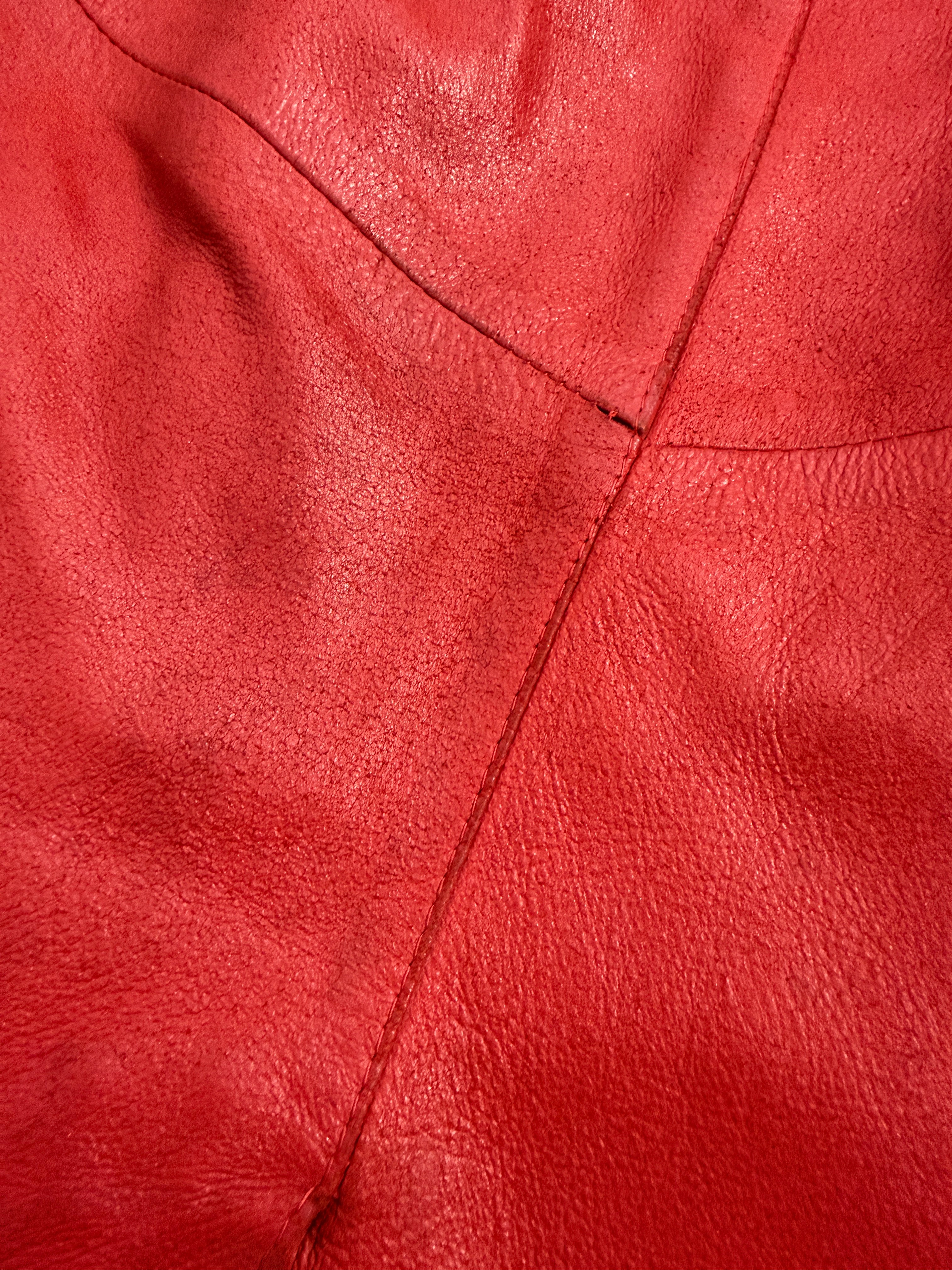 Completo anni '80 - Giacca e Gonna in Vera Pelle Rossa - Set Coordinato