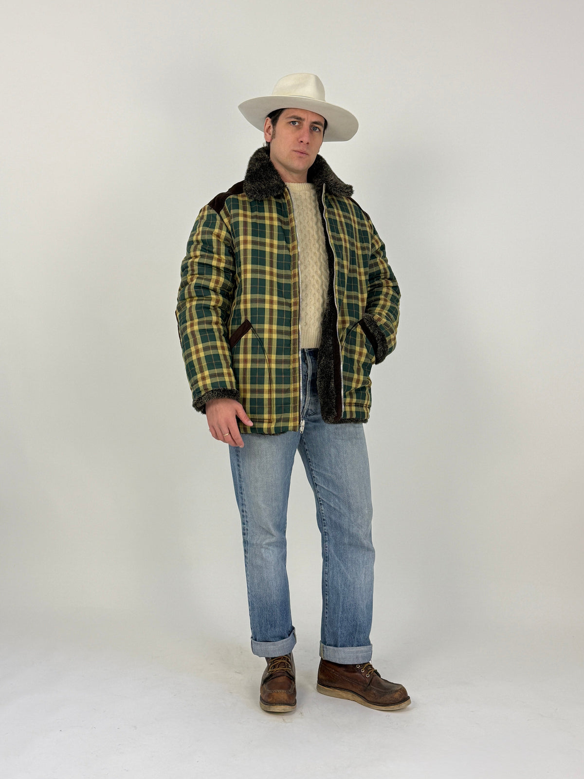 Giacca Reversibile Anni '70 Tartan ed Ecopelliccia - Taglia L