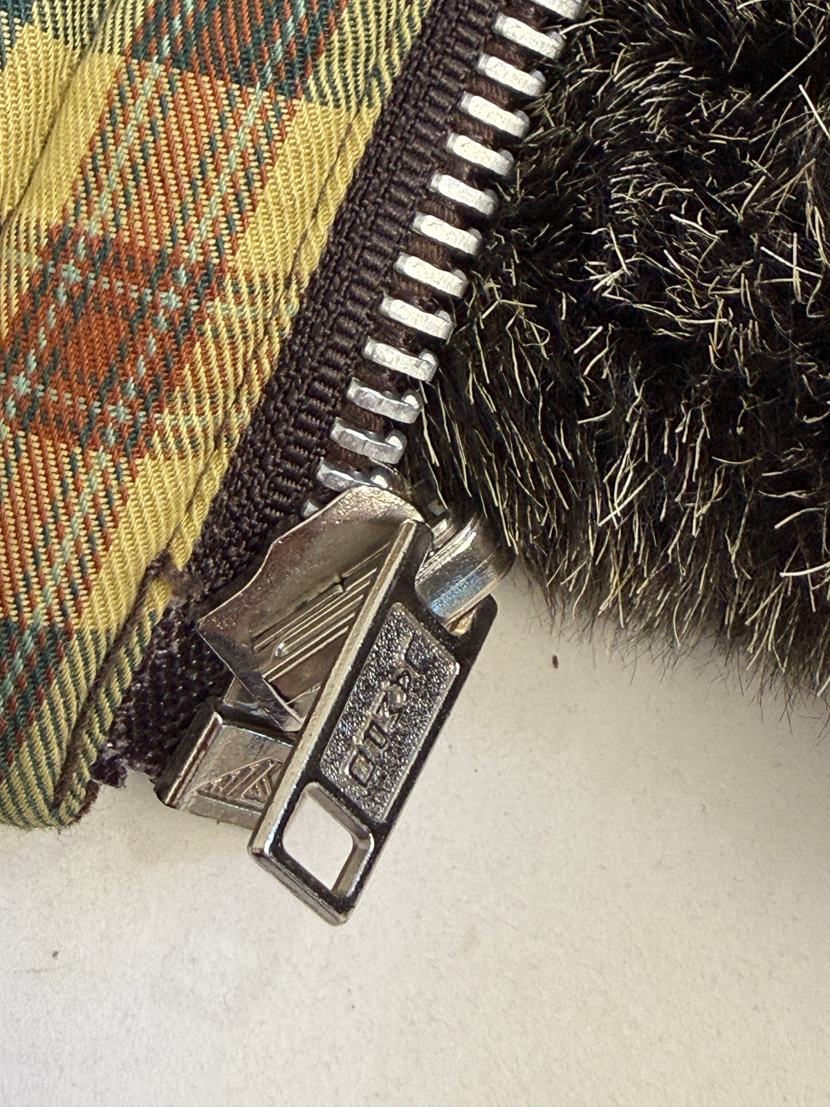 Giacca Reversibile Anni '70 Tartan ed Ecopelliccia - Taglia L