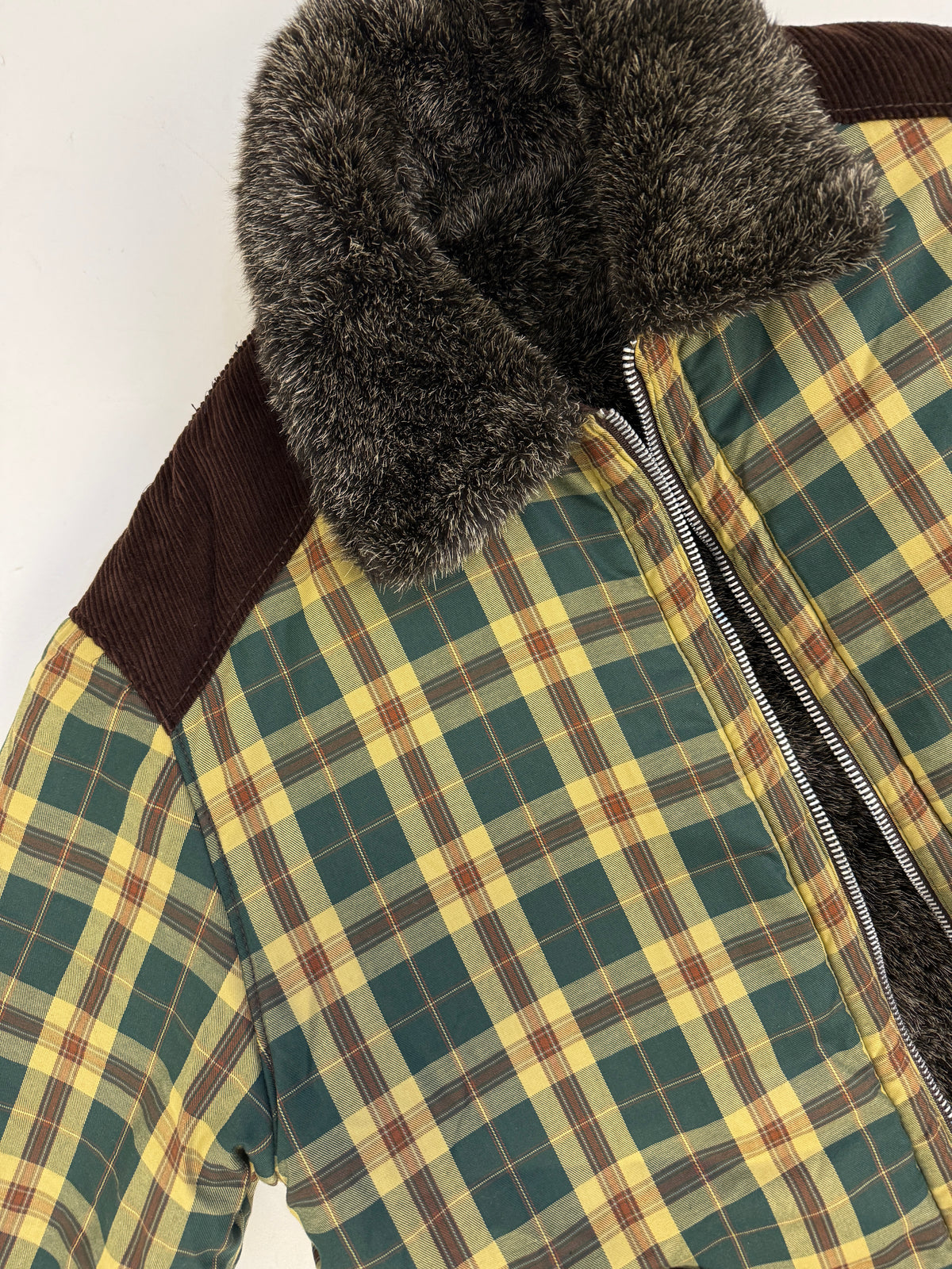 Giacca Reversibile Anni '70 Tartan ed Ecopelliccia - Taglia L