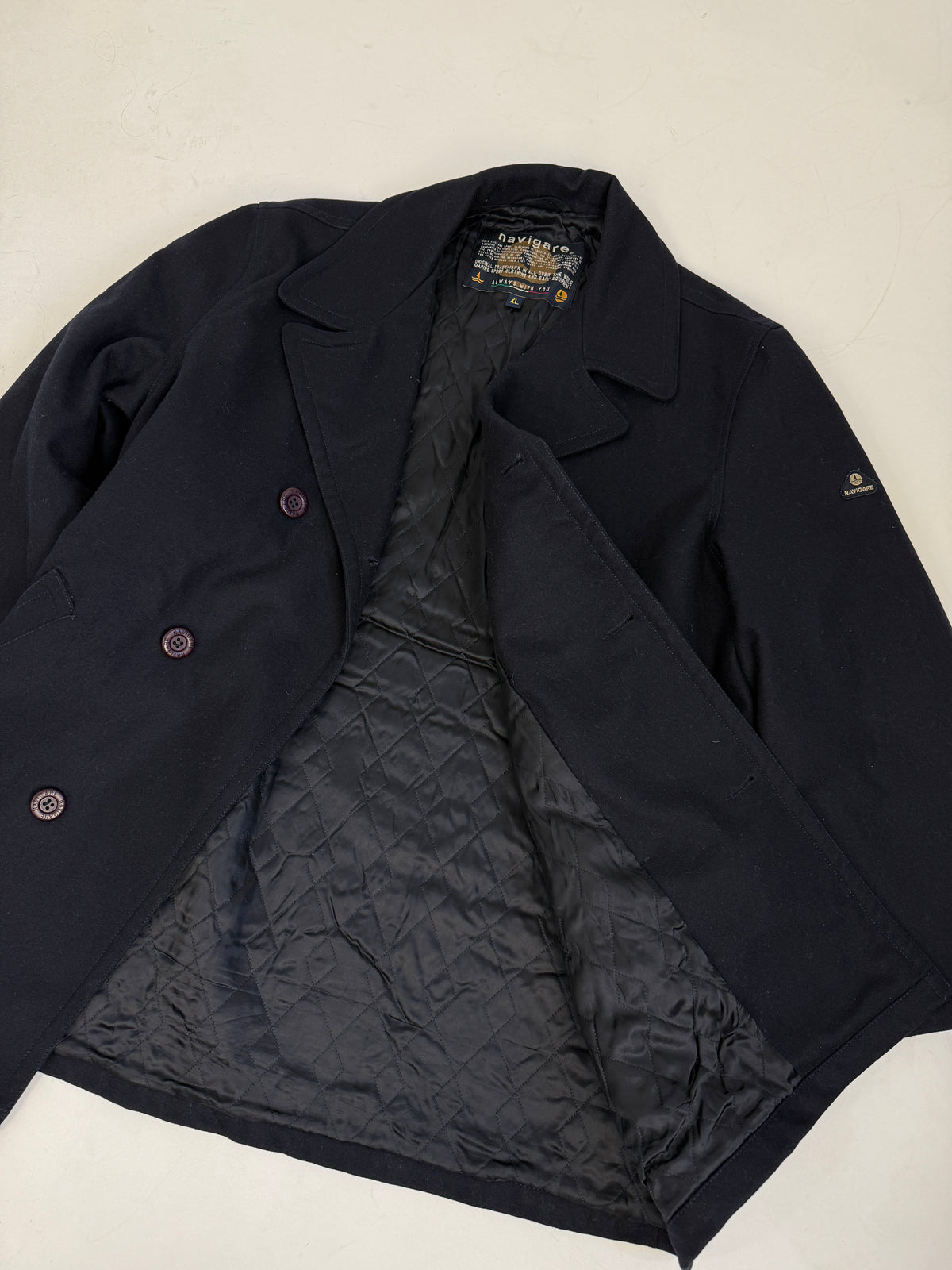 Cappotto Vintage Navigare Lana Blu Doppiopetto - Taglia L