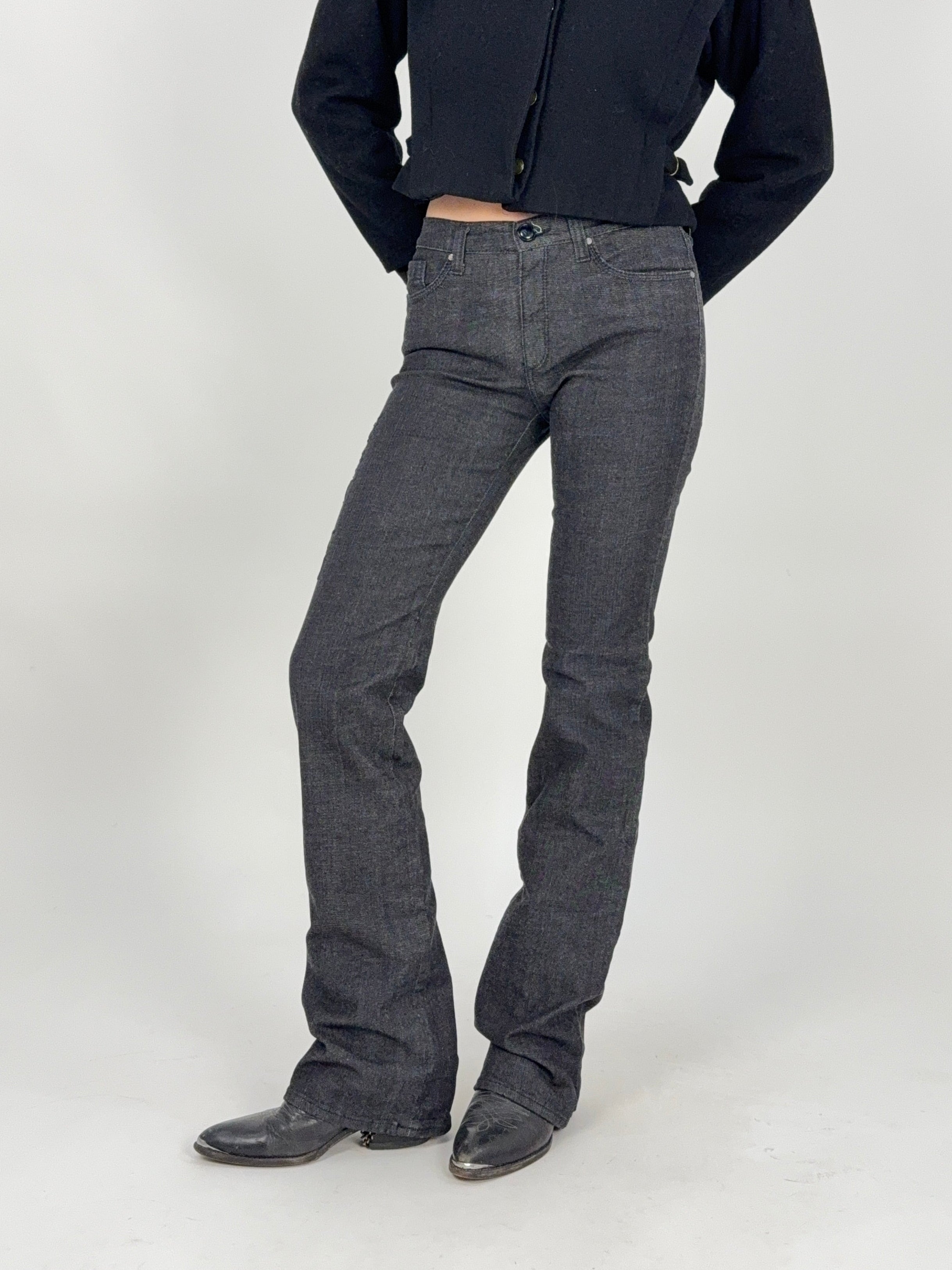 jeans gianfranco ferrè a campana in cotone nero lavagna deadstock