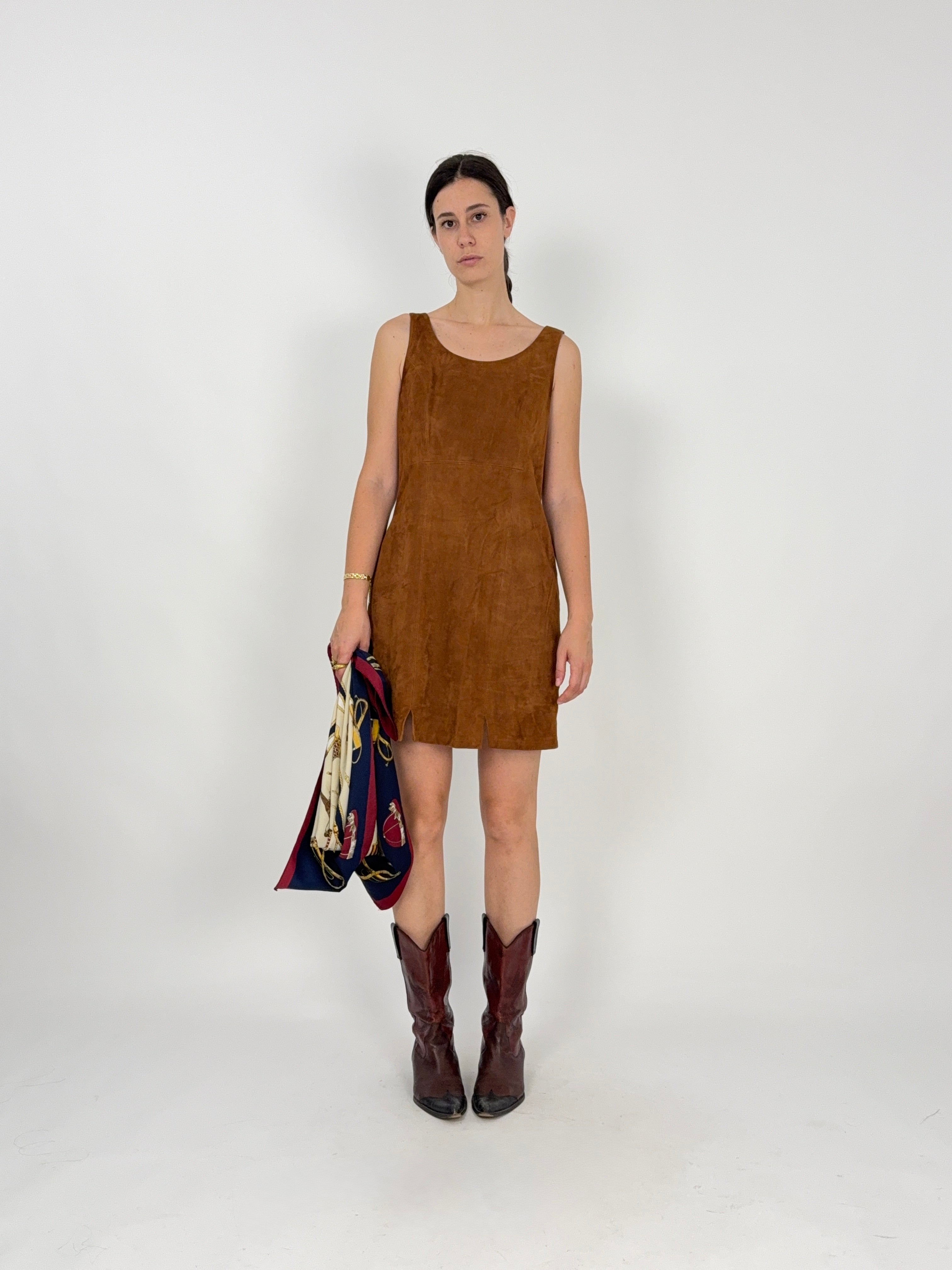 Abito Tubino in Camoscio Marrone Anni '70 - Taglia M/L
