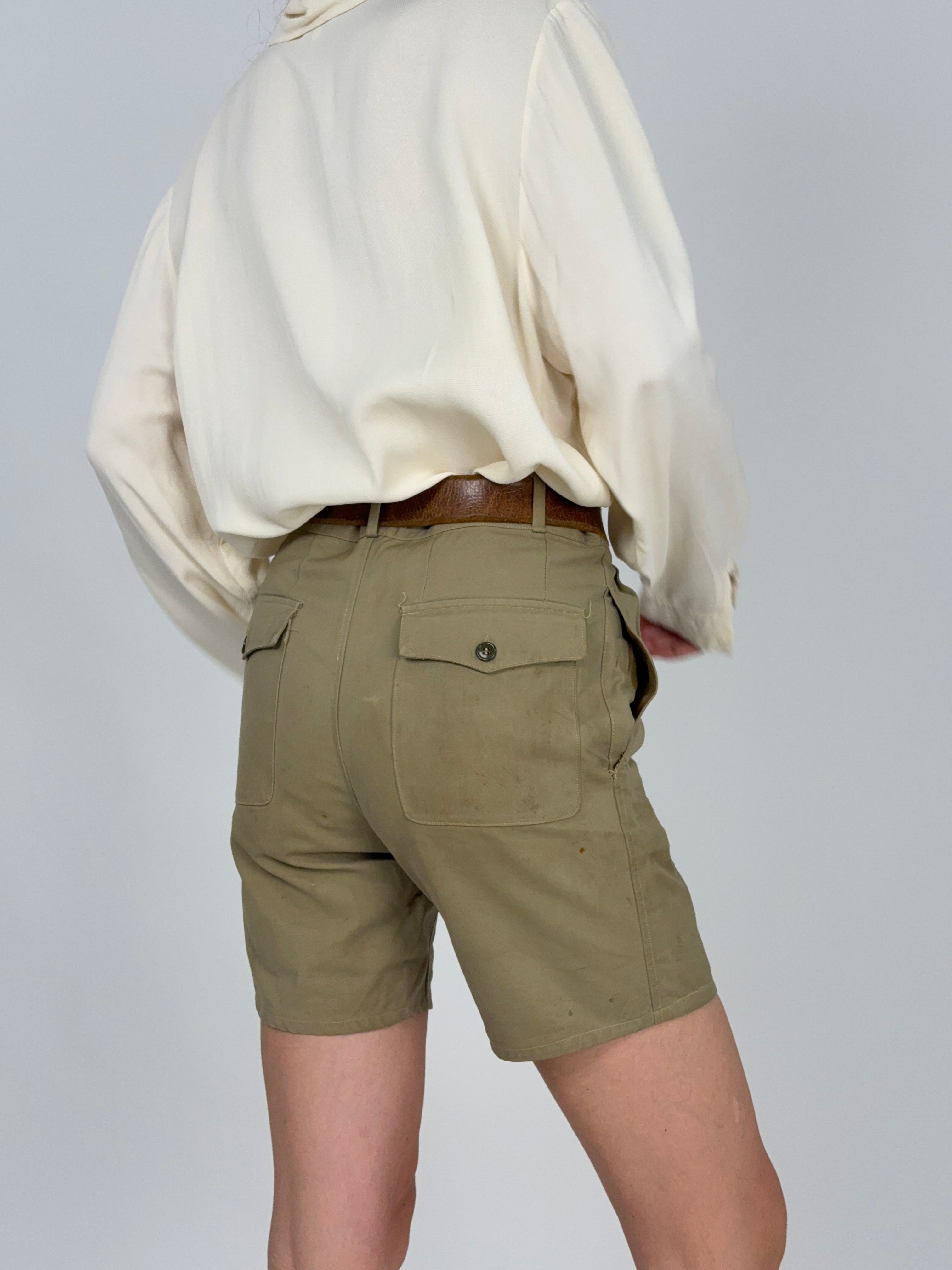 Bermuda Military Cotone Twill Khaki Pince Anni '60 - Taglia 40/S