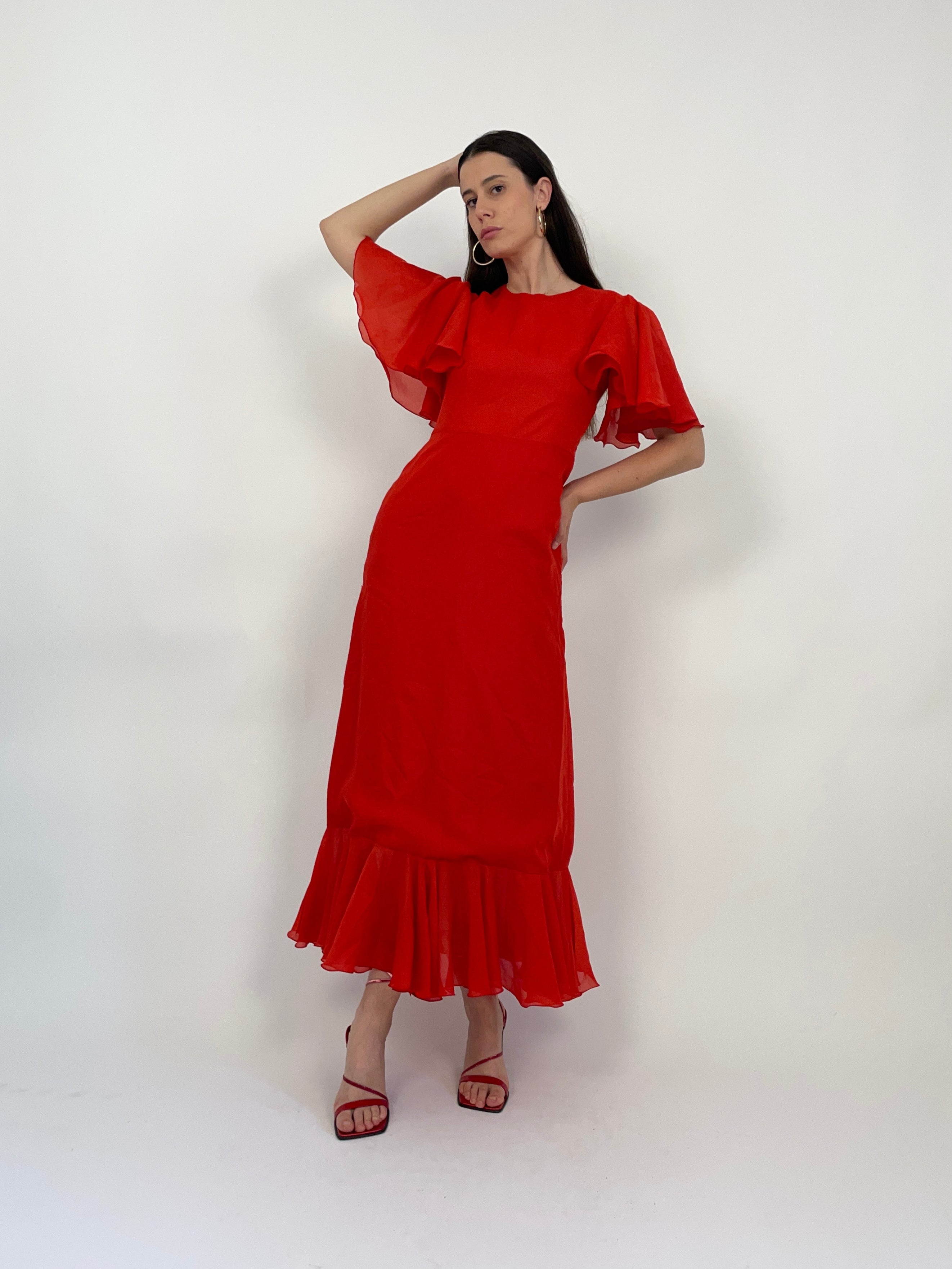 Abito lungo vintage anni ’70 in organza