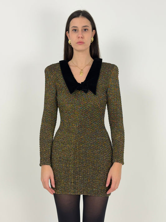 Abito anni ’90 lurex dorato con colletto in velluto