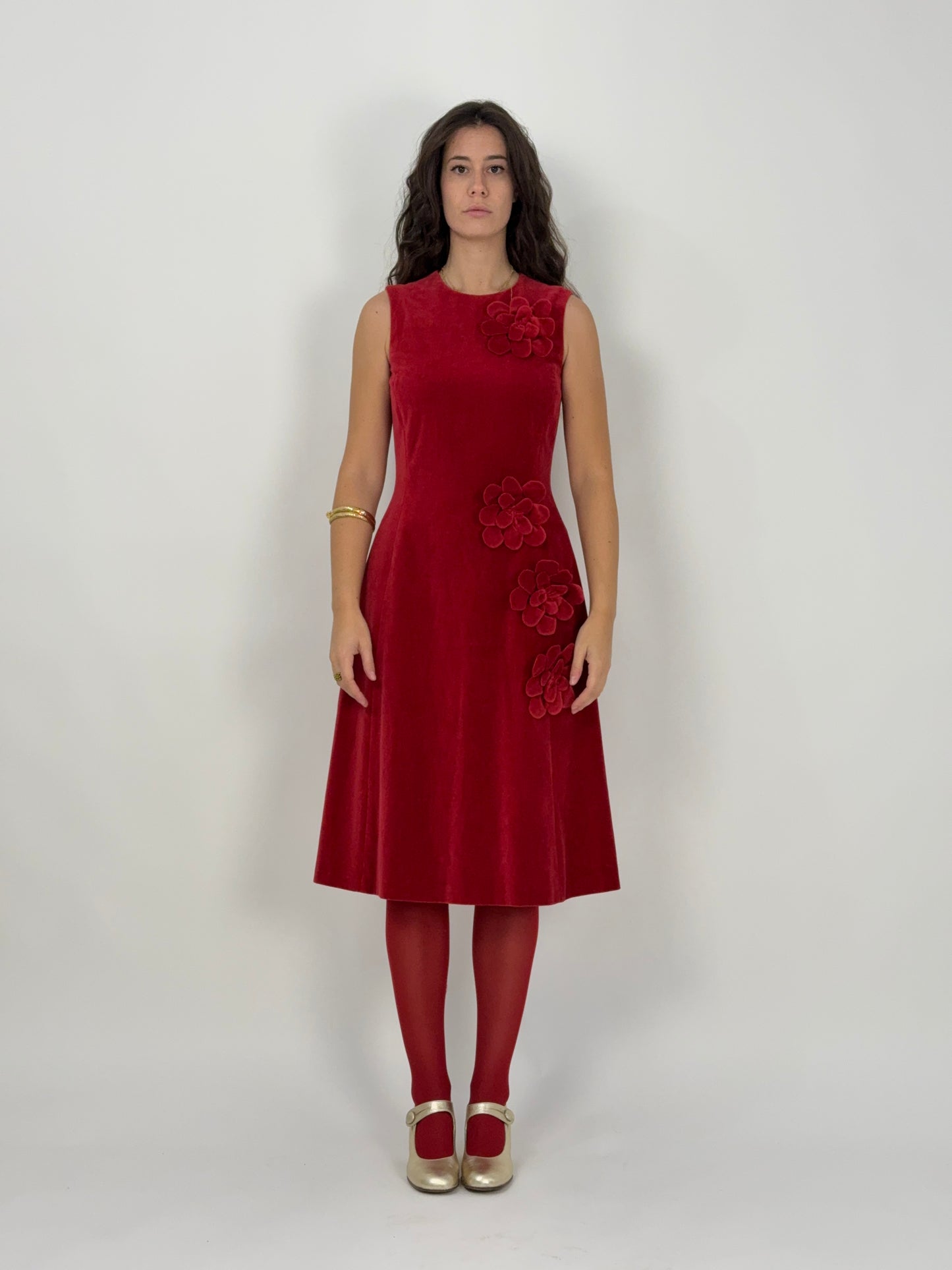 Abito midi in velluto rosso