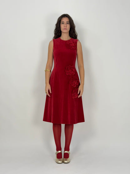 Abito midi in velluto rosso