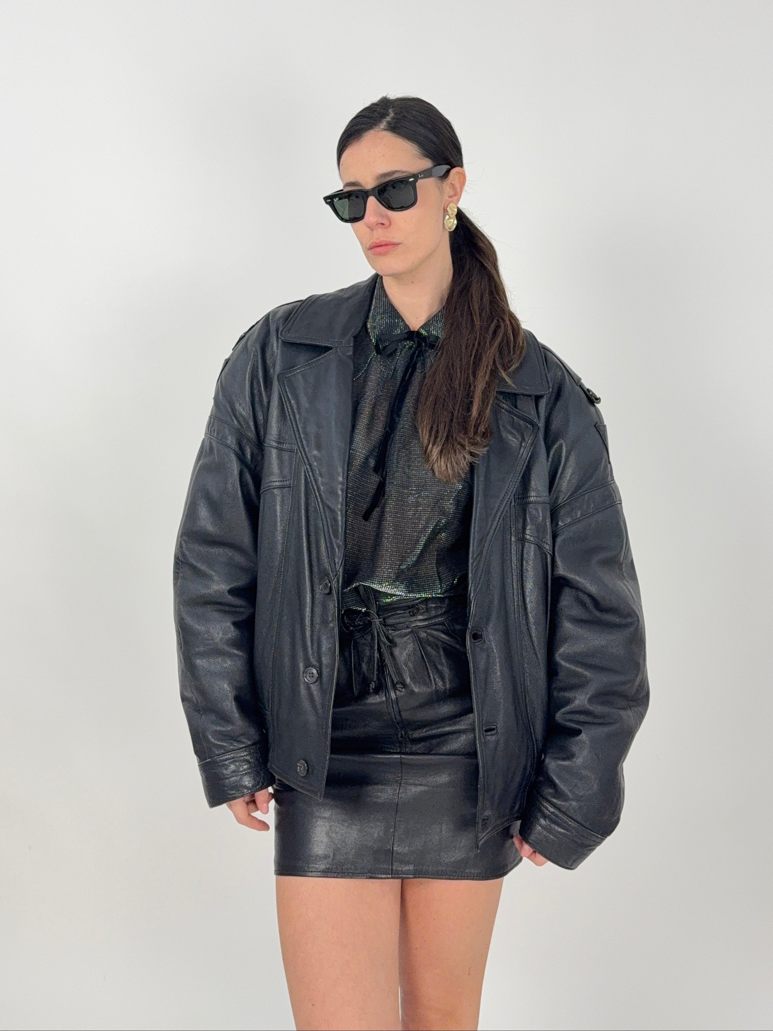 Bomber in pelle nera anni '80