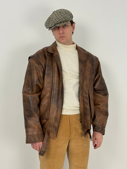 Bomber in pelle con interno trapuntato