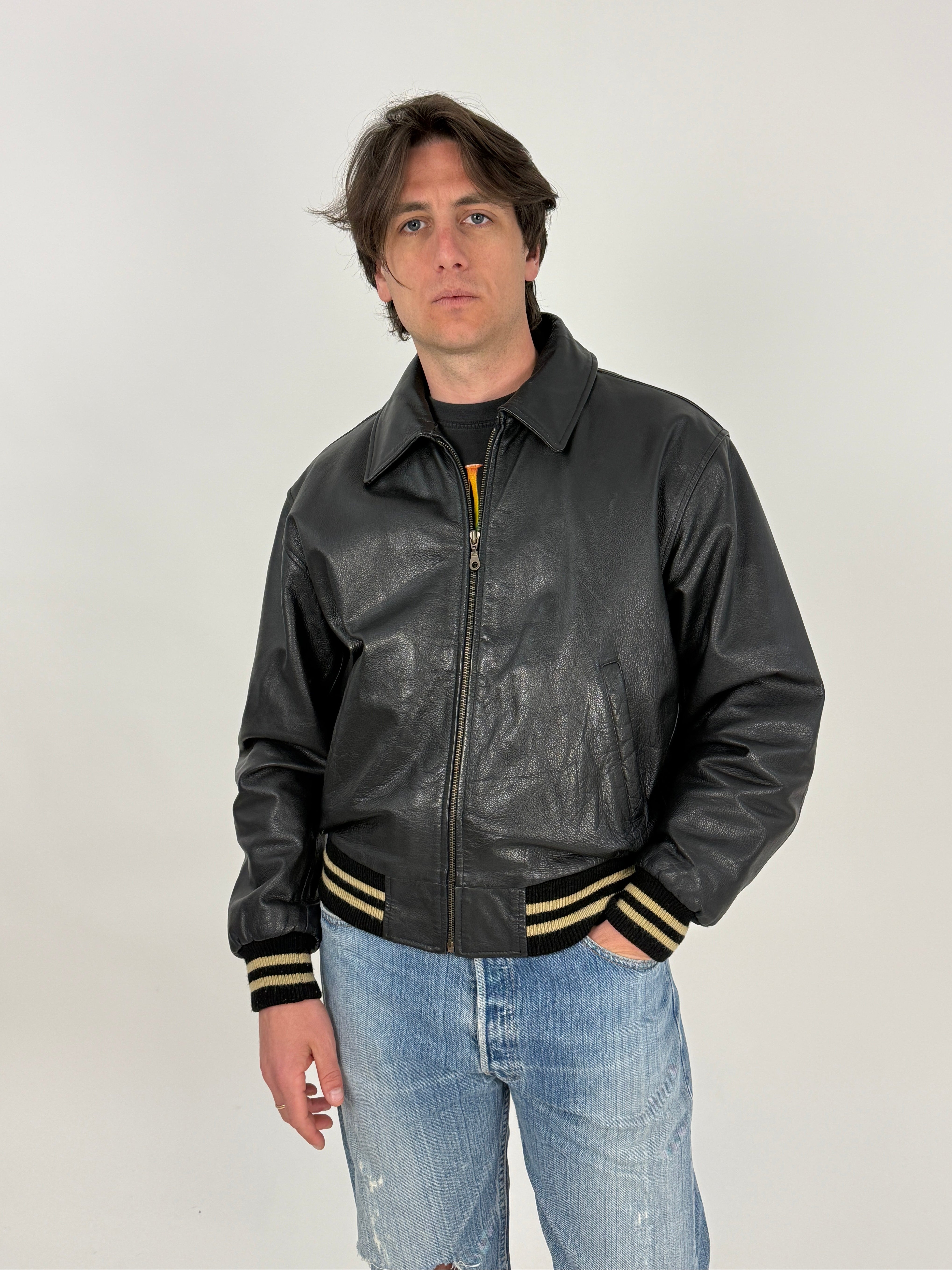 Bomber in vera pelle nera anni '90