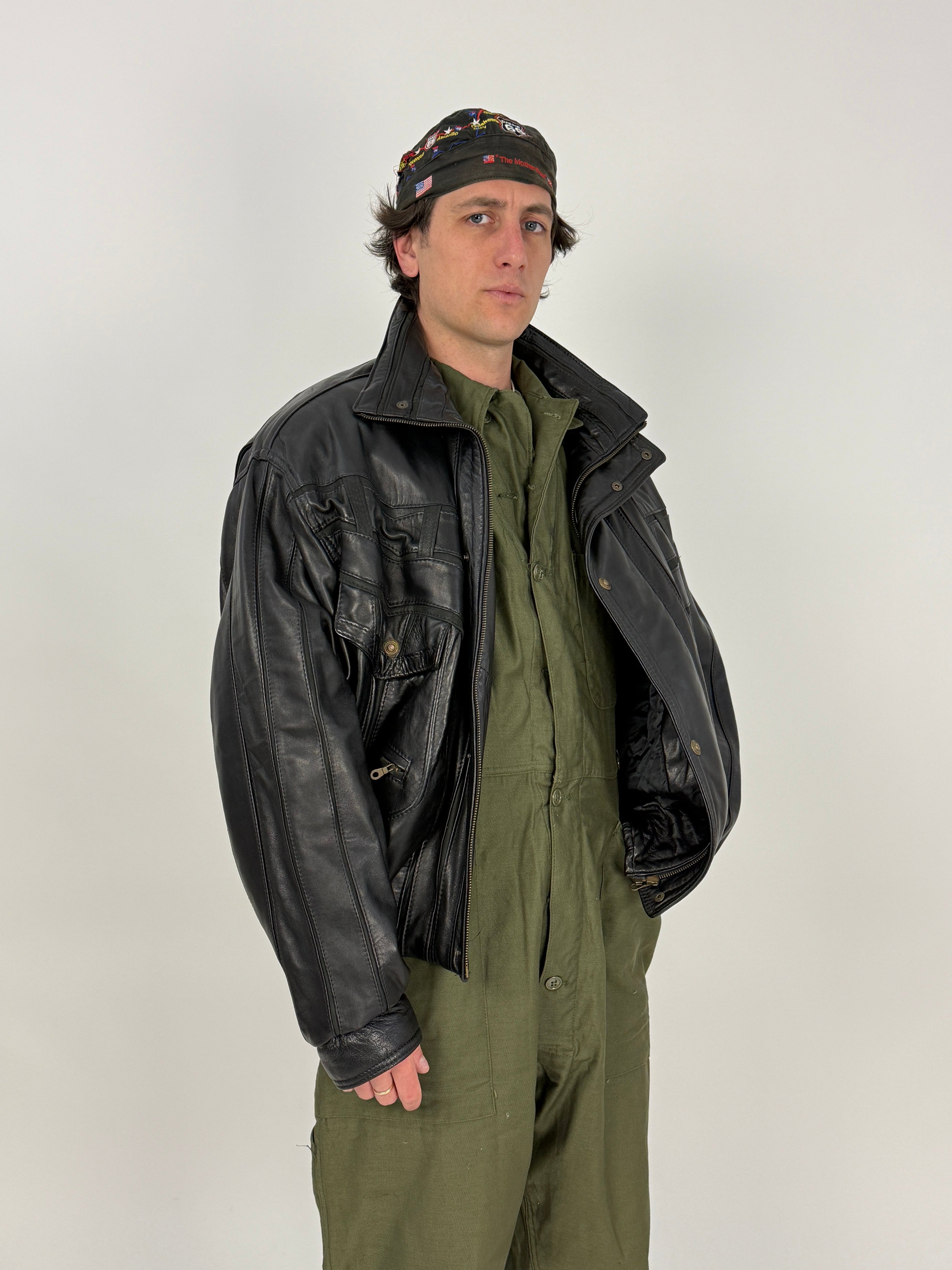 Bomber anni '80 in vera pelle nera